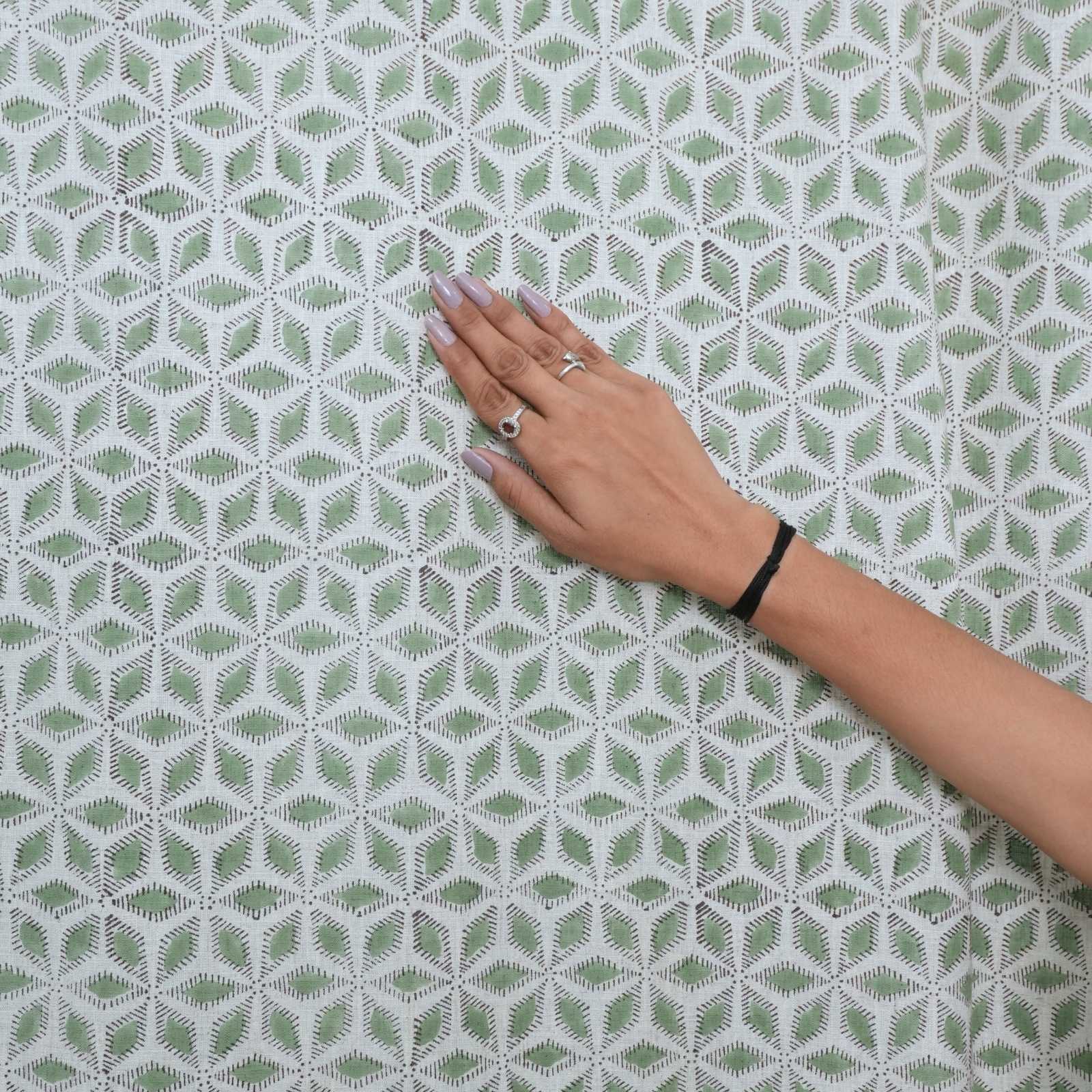 Block Print Tab Top Linen Curtains Shatkon Sage Green