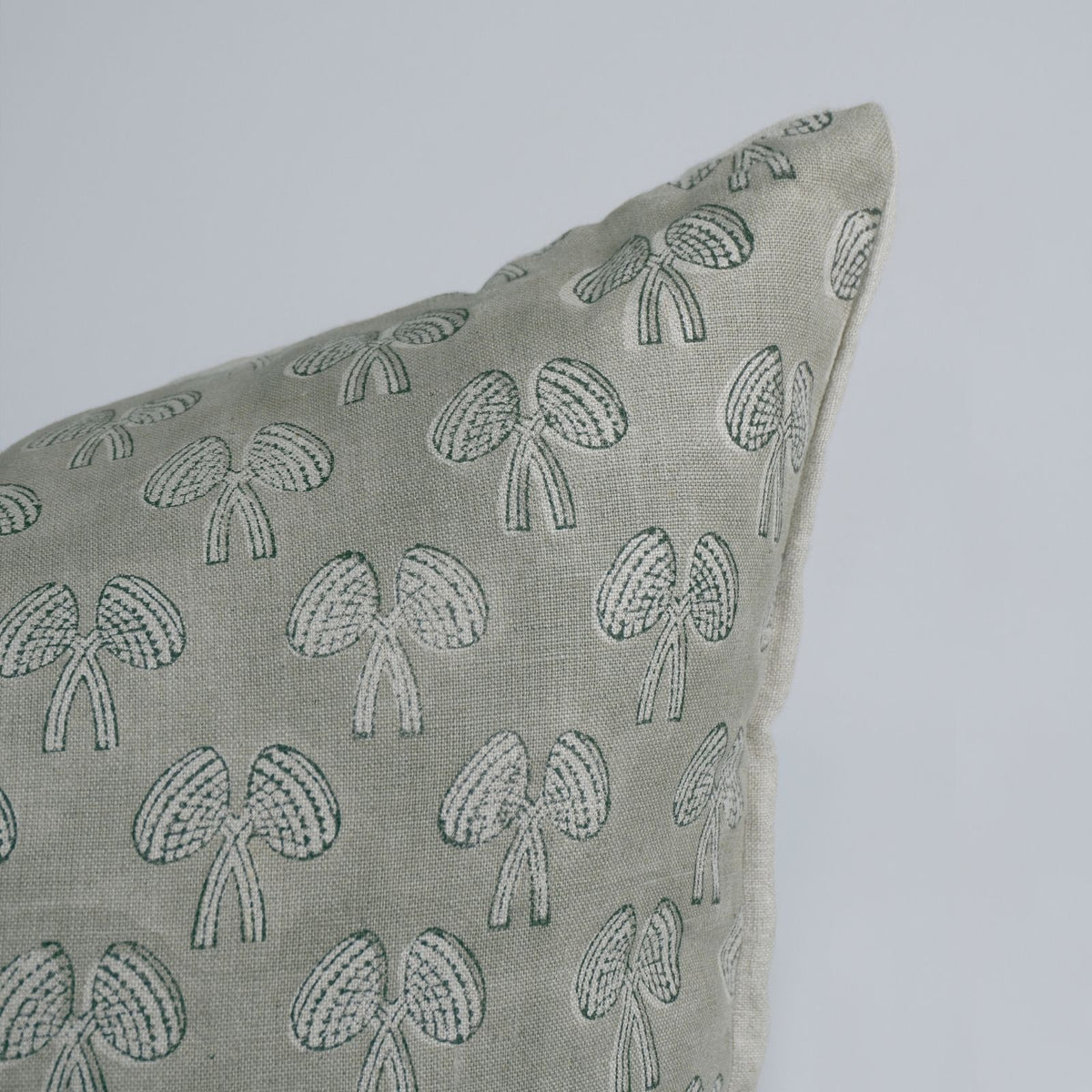 Block Print Laurel Green Linen Cushion Cover - Mushroom
