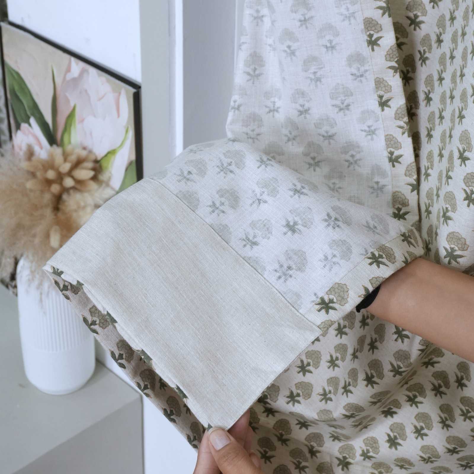 Beige Buti Hand Block Print Linen Tab Top Curtains — Strawberry