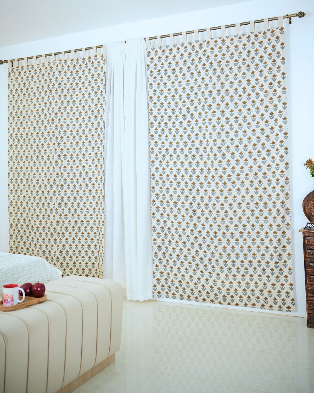 Block Printed Linen Mustard Gold Floral Curtain – Tulip