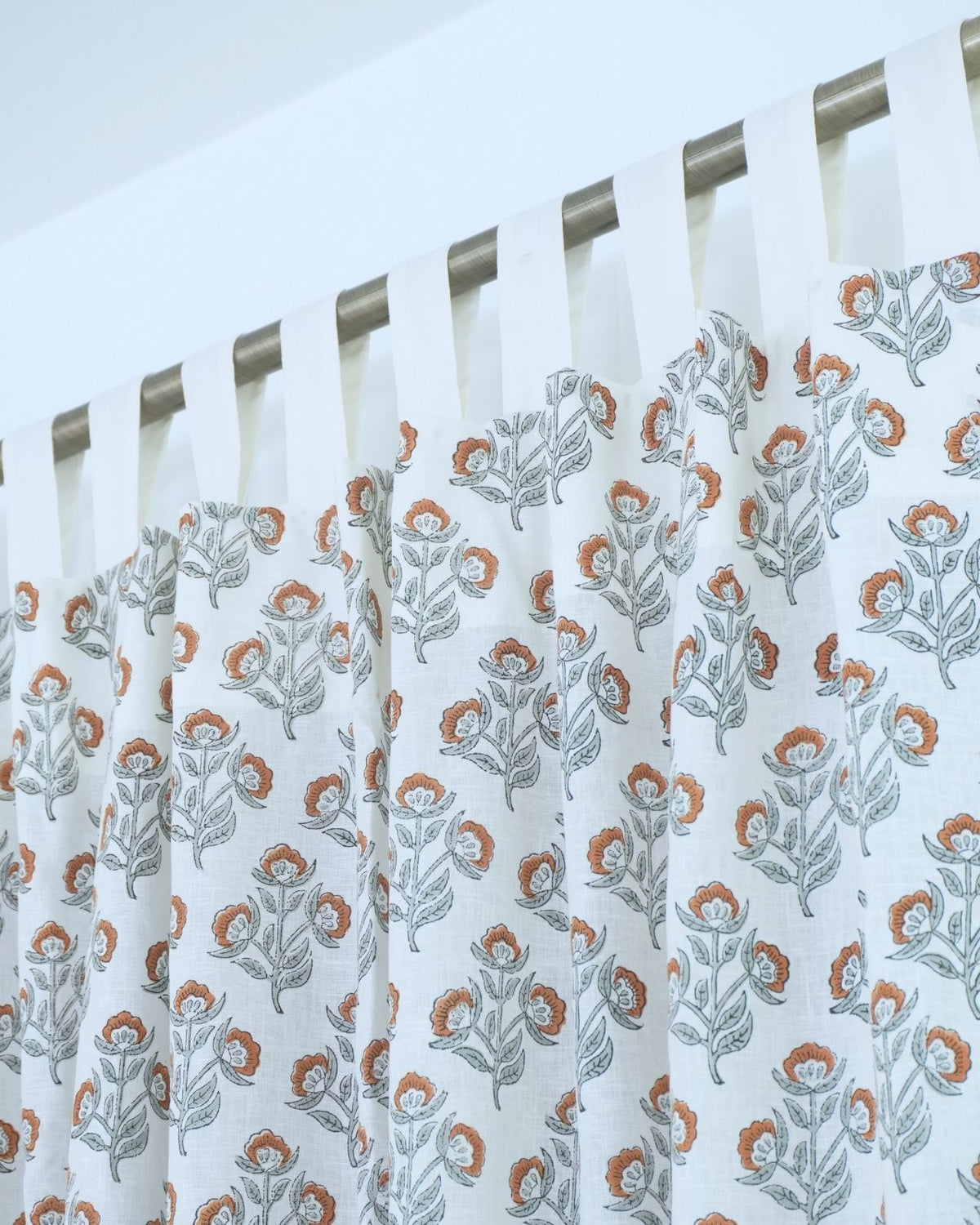 Block Print Rust Floral Viscose Linen Curtain - Bael Patra