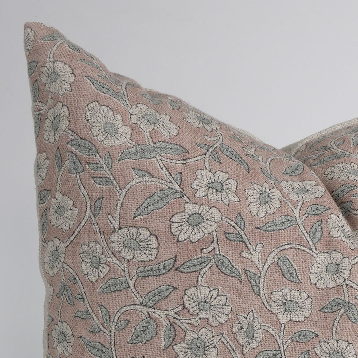 Haridwar Dusty Rose Block Print Thick Linen Cushion Cover