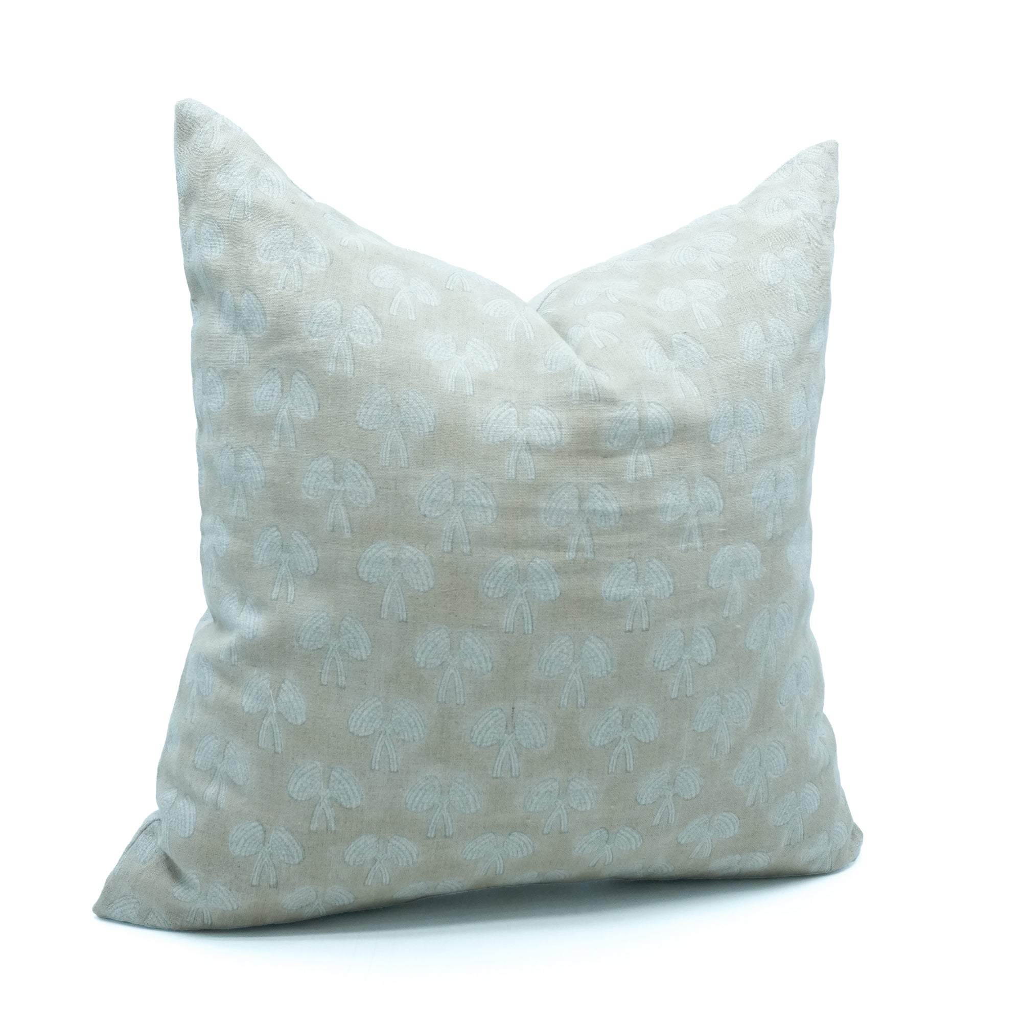 Damru Block Print Light Green Floral Linen Cushion Cover