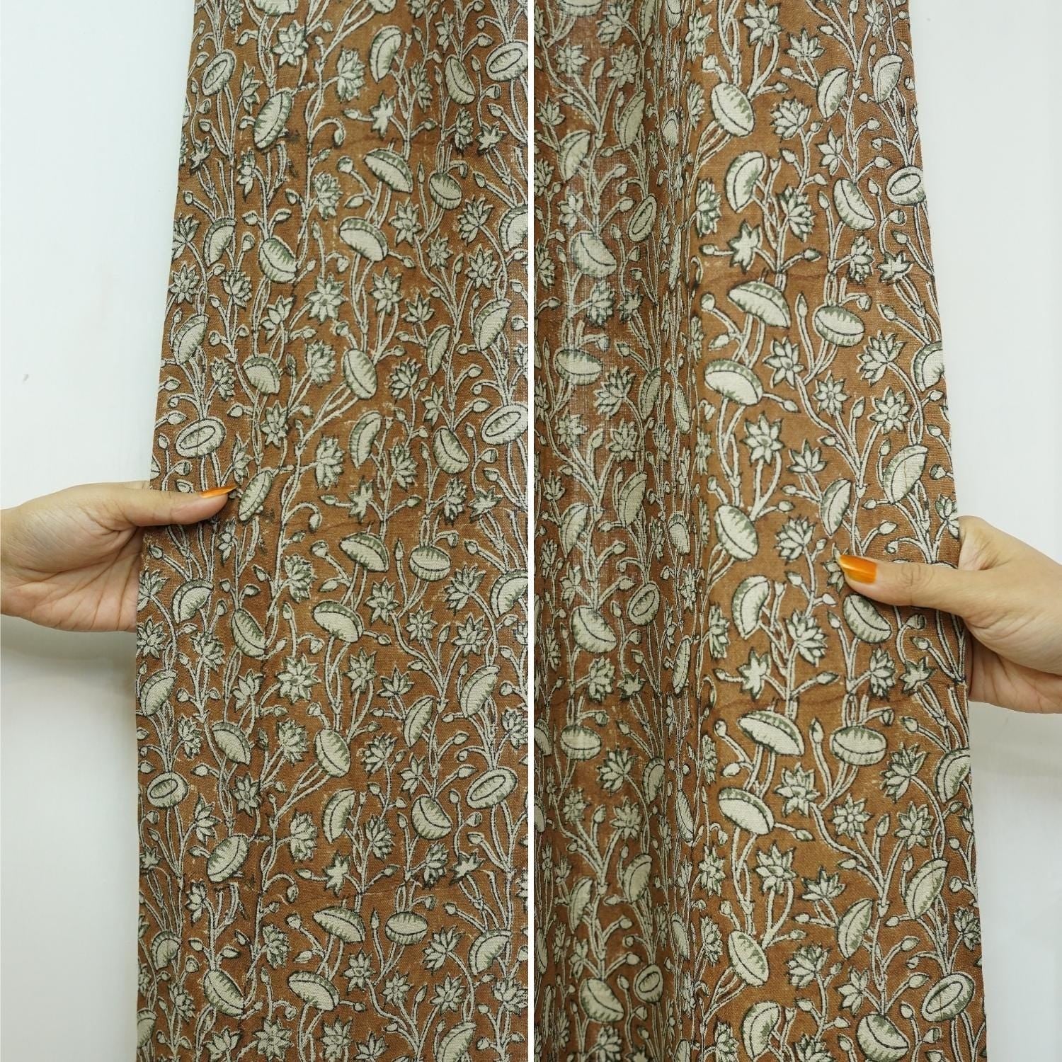 Pure Linen Block Print Curtains Minimalist Window Panels for Home Decor - Pishta
