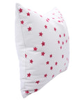 Hand Block Printed Throw Red Star Pillow Cover on Thick White Cotton for Living Room Decor