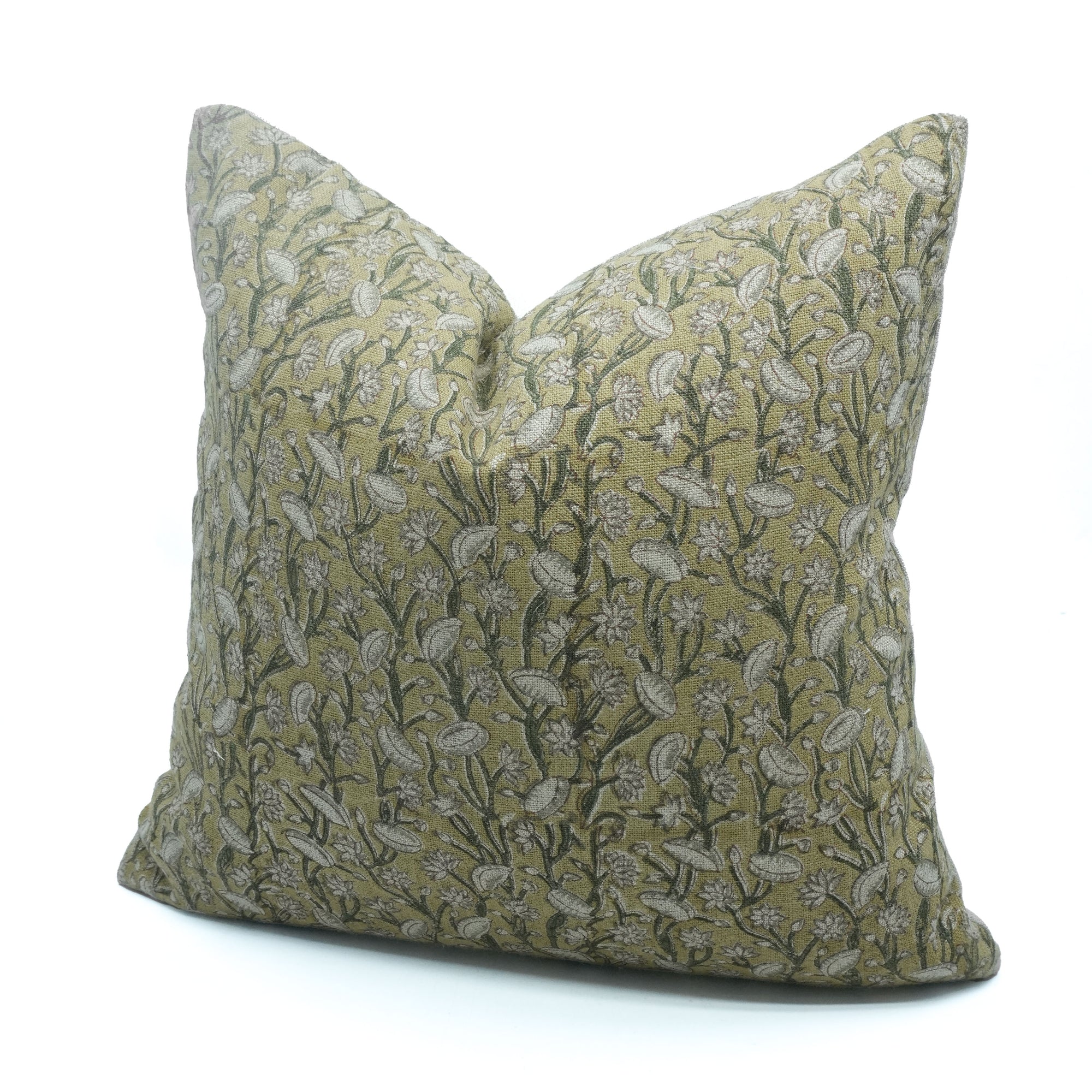 Pishta Block Print Thick Linen Sofa Cushion Cover Brown Floral
