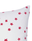 Hand Block Printed Throw Red Star Pillow Cover on Thick White Cotton for Living Room Decor