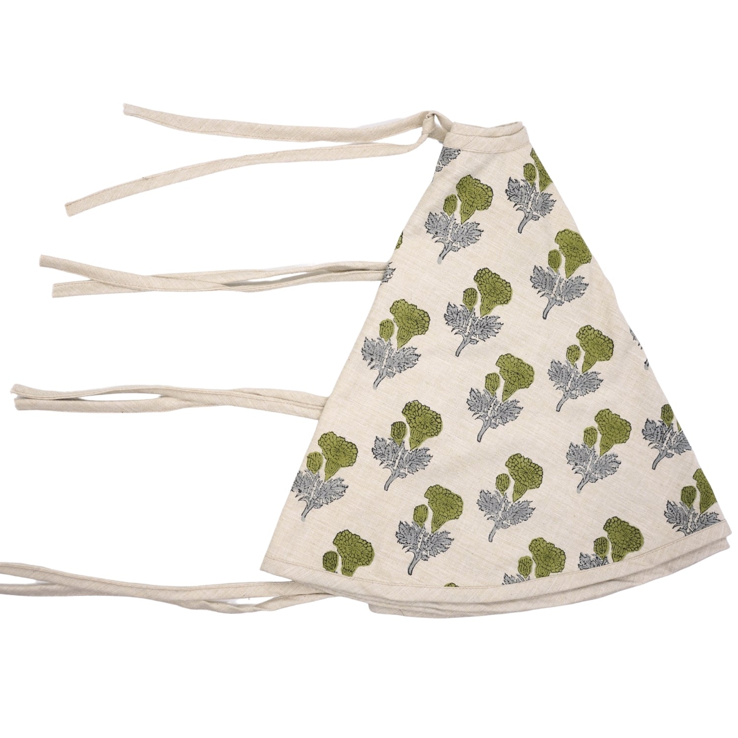 Indian Art Block Printed Green & Gray Floral Linen Blend Modern Christmas Tree Skirts Manmohan for Farmhouse Decor