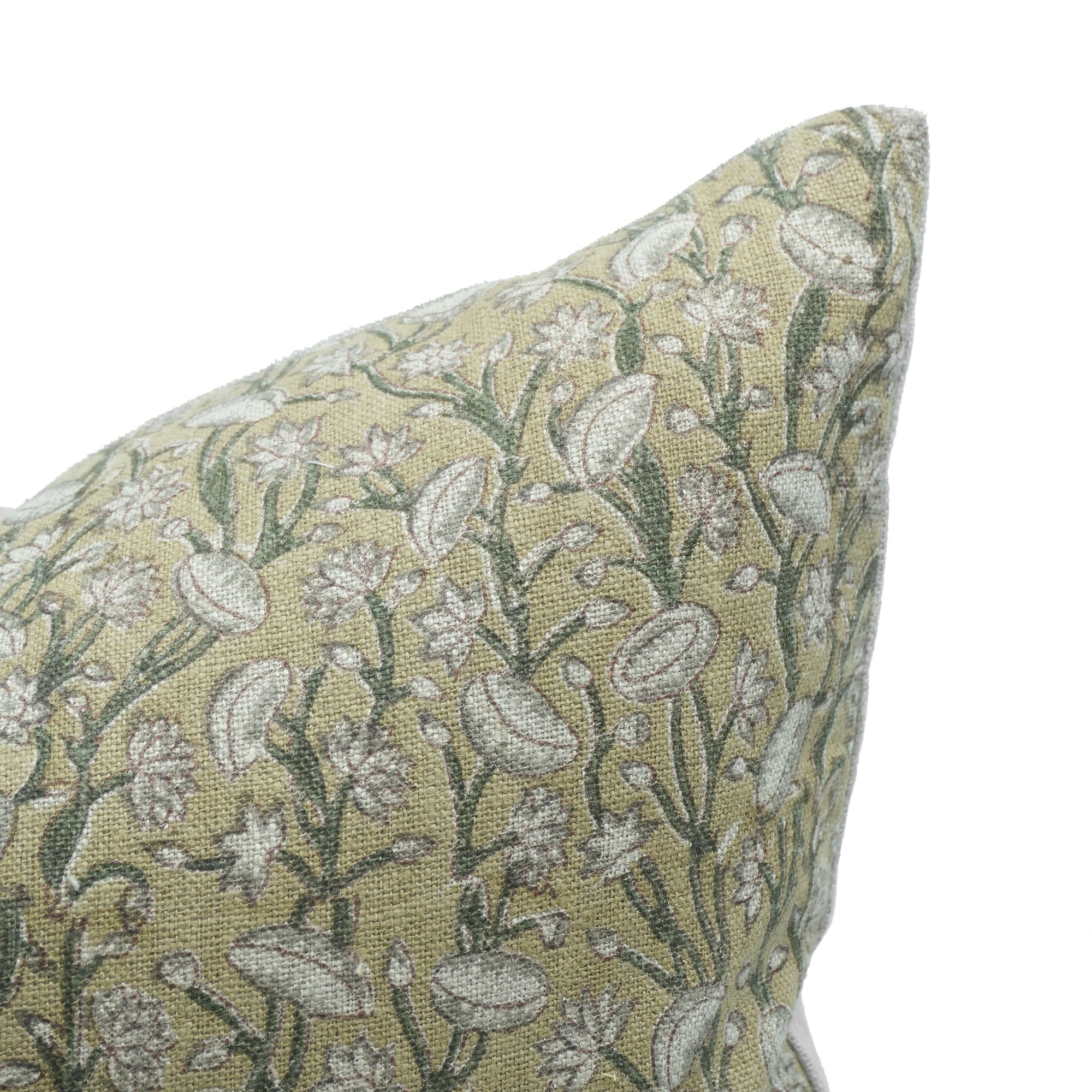 Pishta Block Print Thick Linen Sofa Cushion Cover Brown Floral