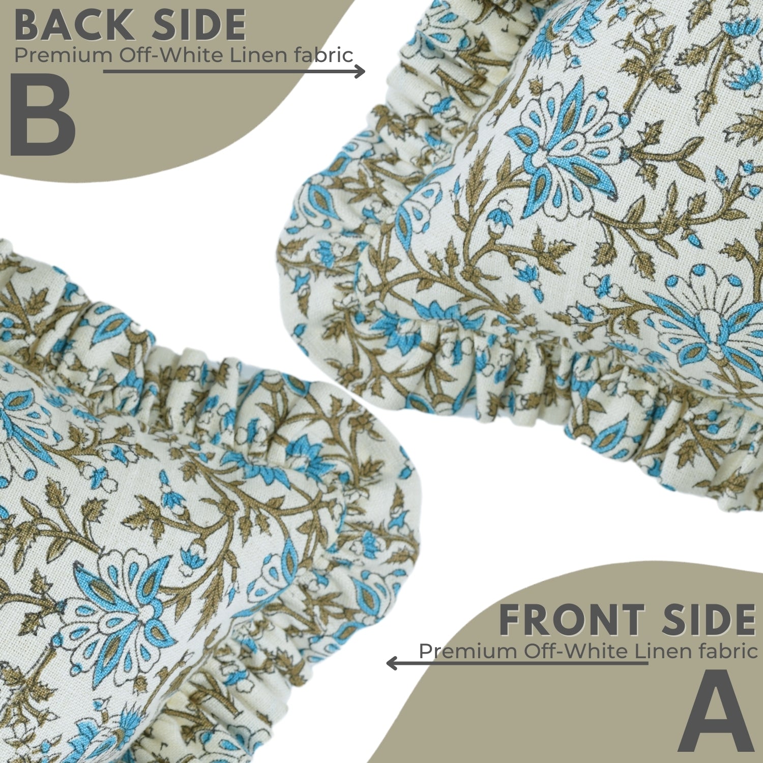 Block Printed Floral Off-White Linen Frill Pillow Cover - Neerabel