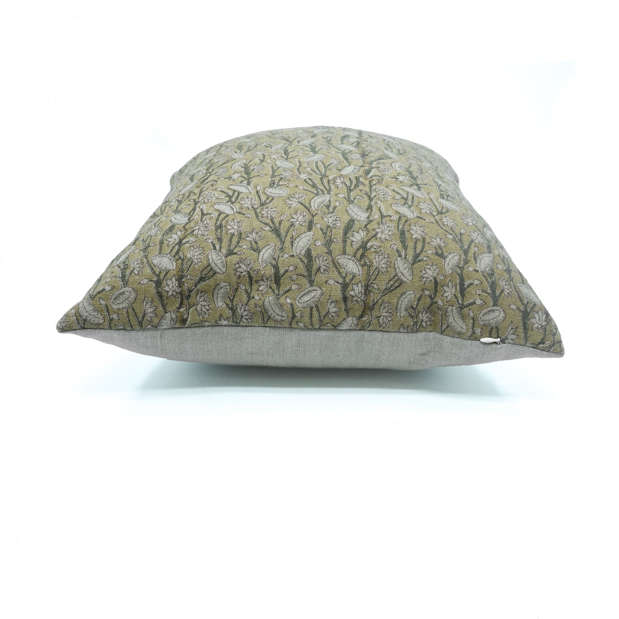 Pishta Block Print Thick Linen Sofa Cushion Cover Brown Floral