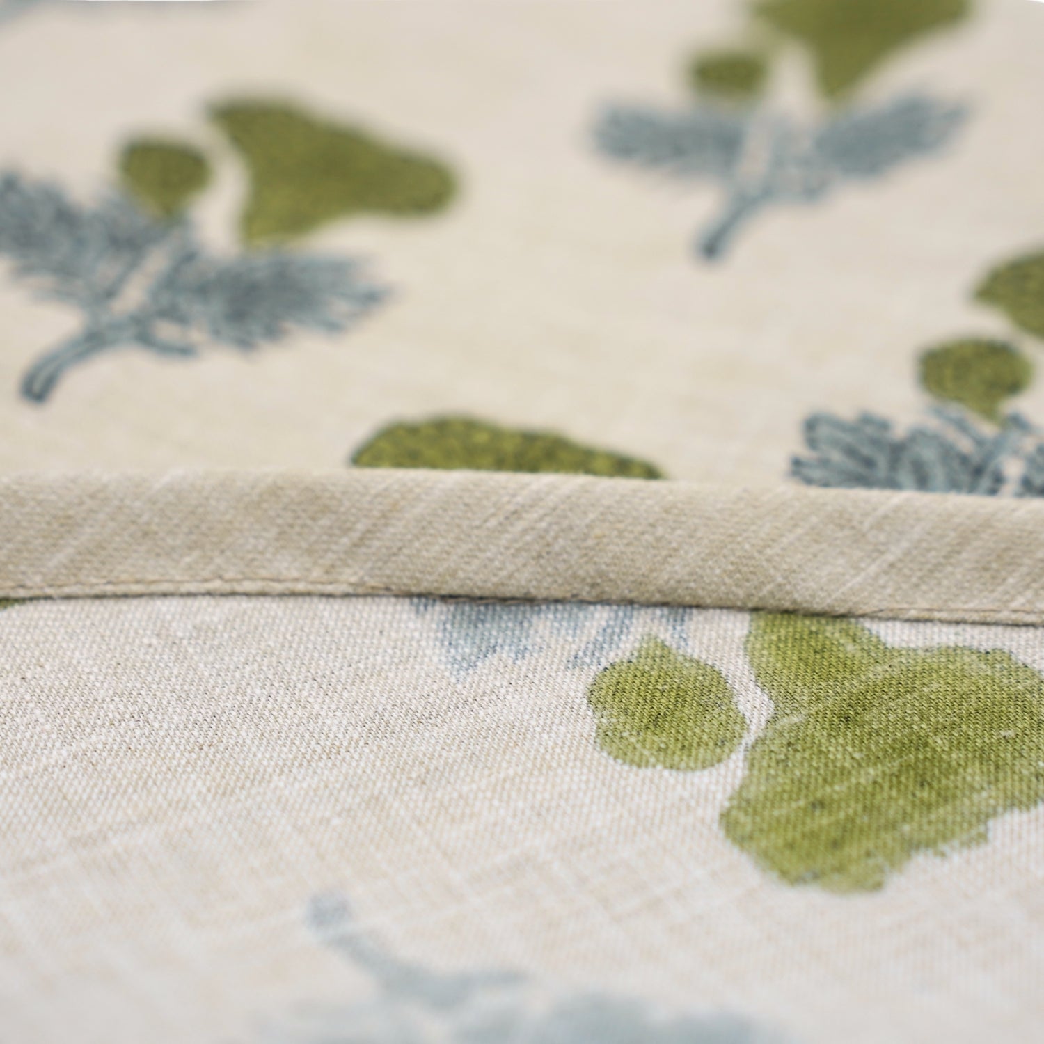 Indian Art Block Printed Green & Gray Floral Linen Blend Modern Christmas Tree Skirts Manmohan for Farmhouse Decor