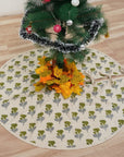 Indian Art Block Printed Green & Gray Floral Linen Blend Modern Christmas Tree Skirts Manmohan for Farmhouse Decor
