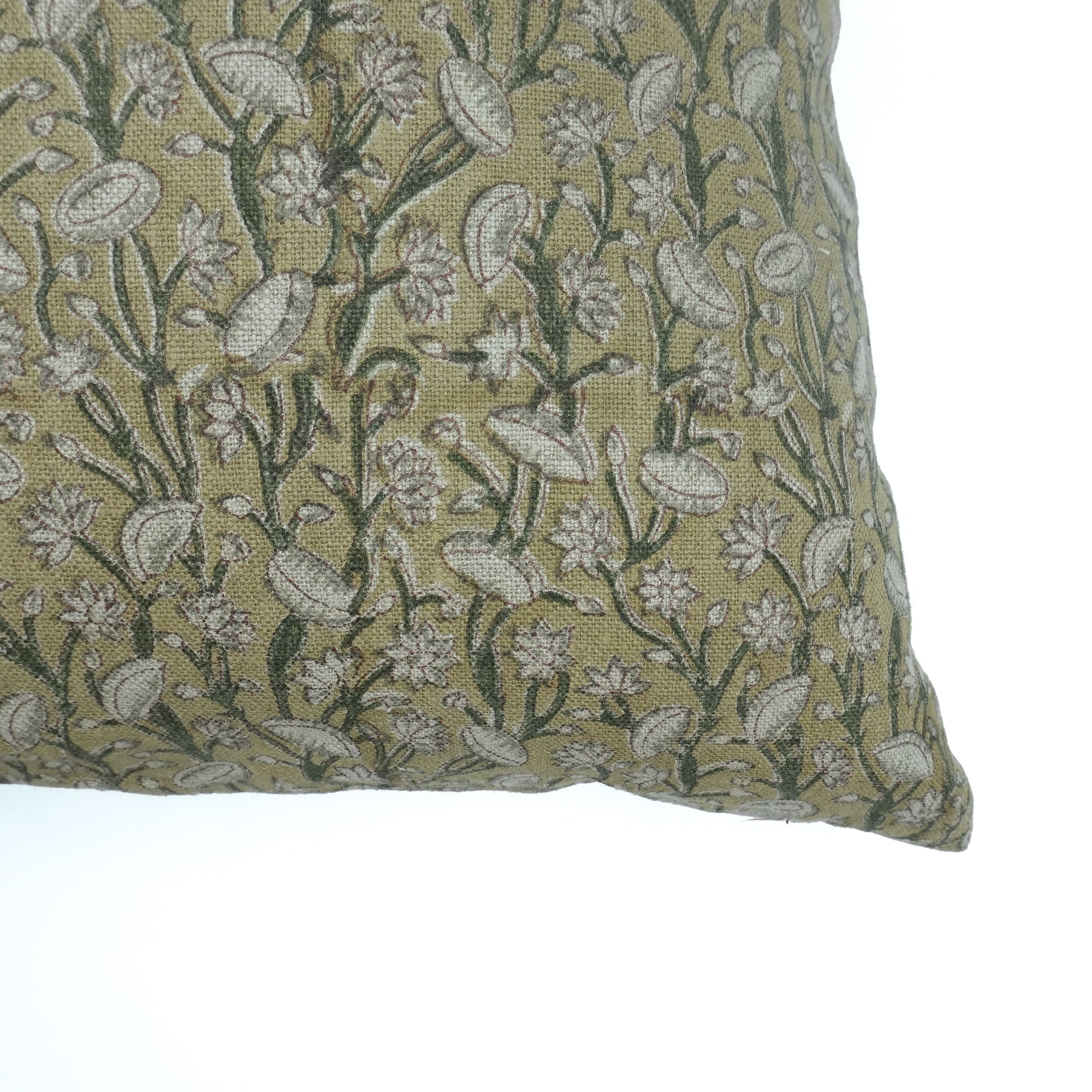 Pishta Block Print Thick Linen Sofa Cushion Cover Brown Floral