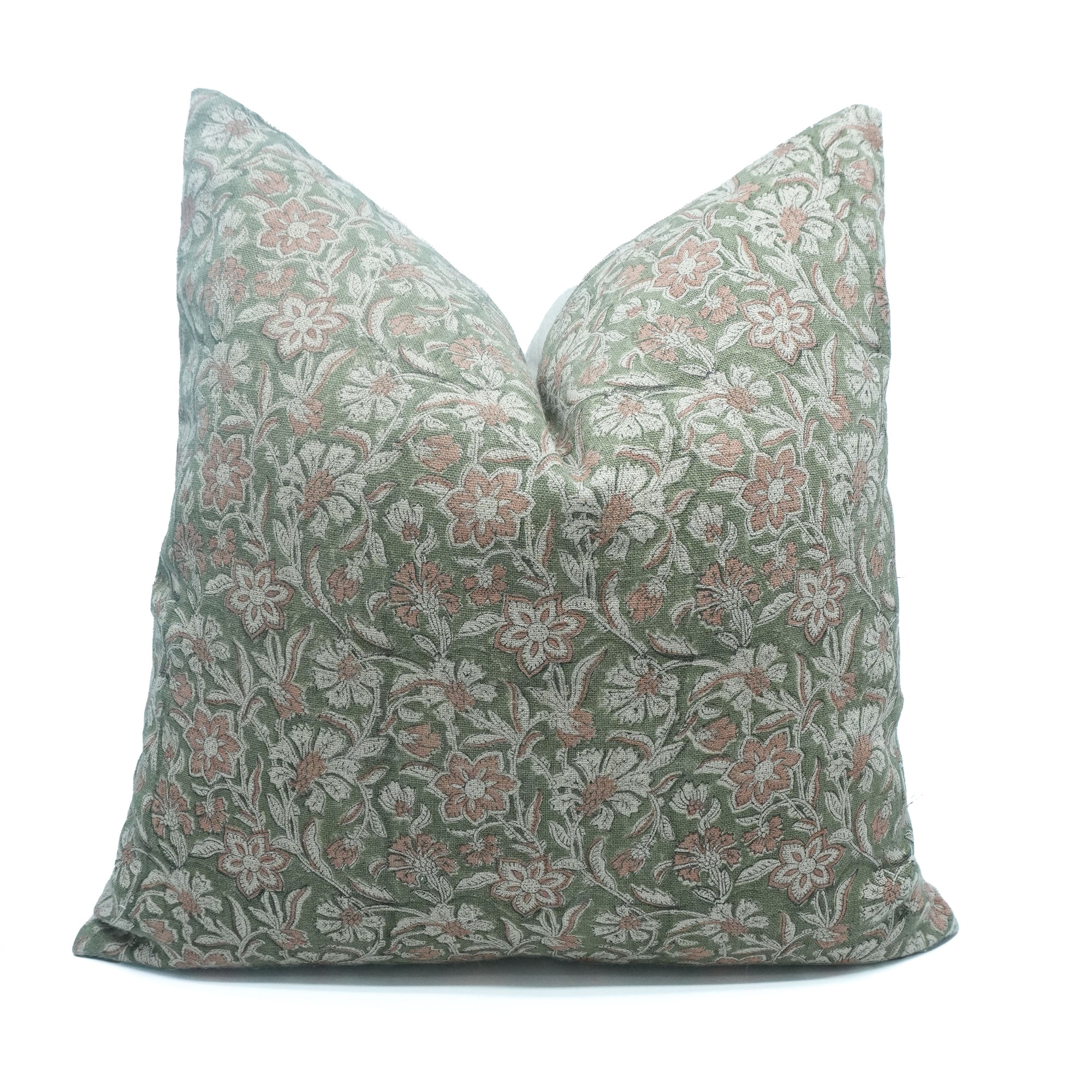 Dark Green Jarul Block Print Linen Boho Cushion Cover 