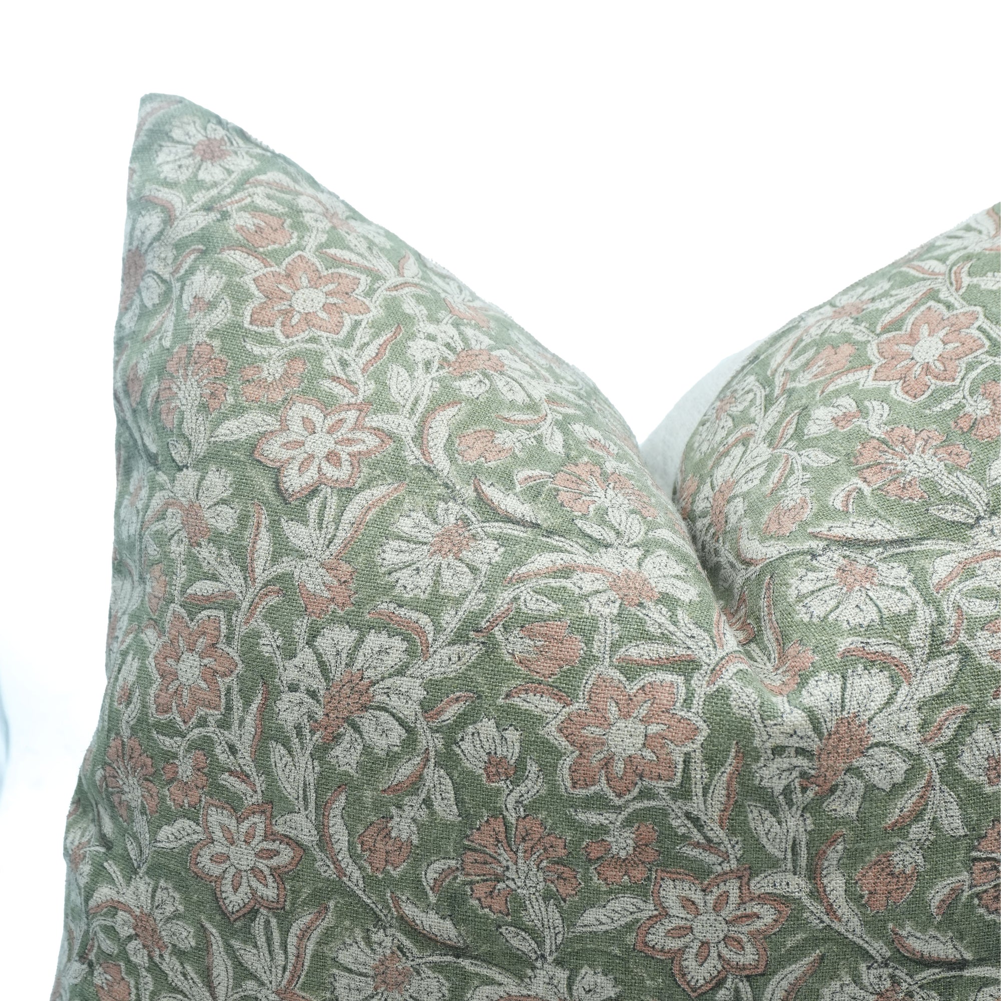 Dark Green Jarul Block Print Linen Boho Cushion Cover 
