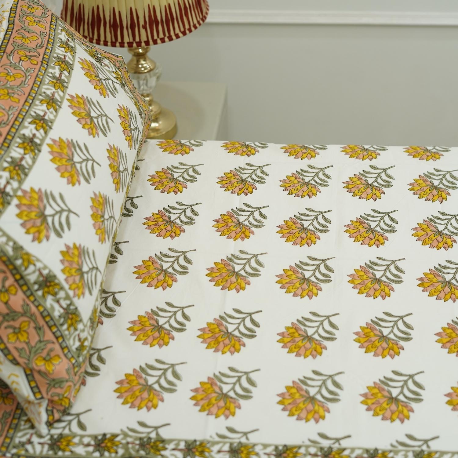 Floral bedding India, Printed cotton flat sheet, Boho chic bedding cotton, Nature printed bed linens, Soft cotton shams, Farmhouse floral bedding.