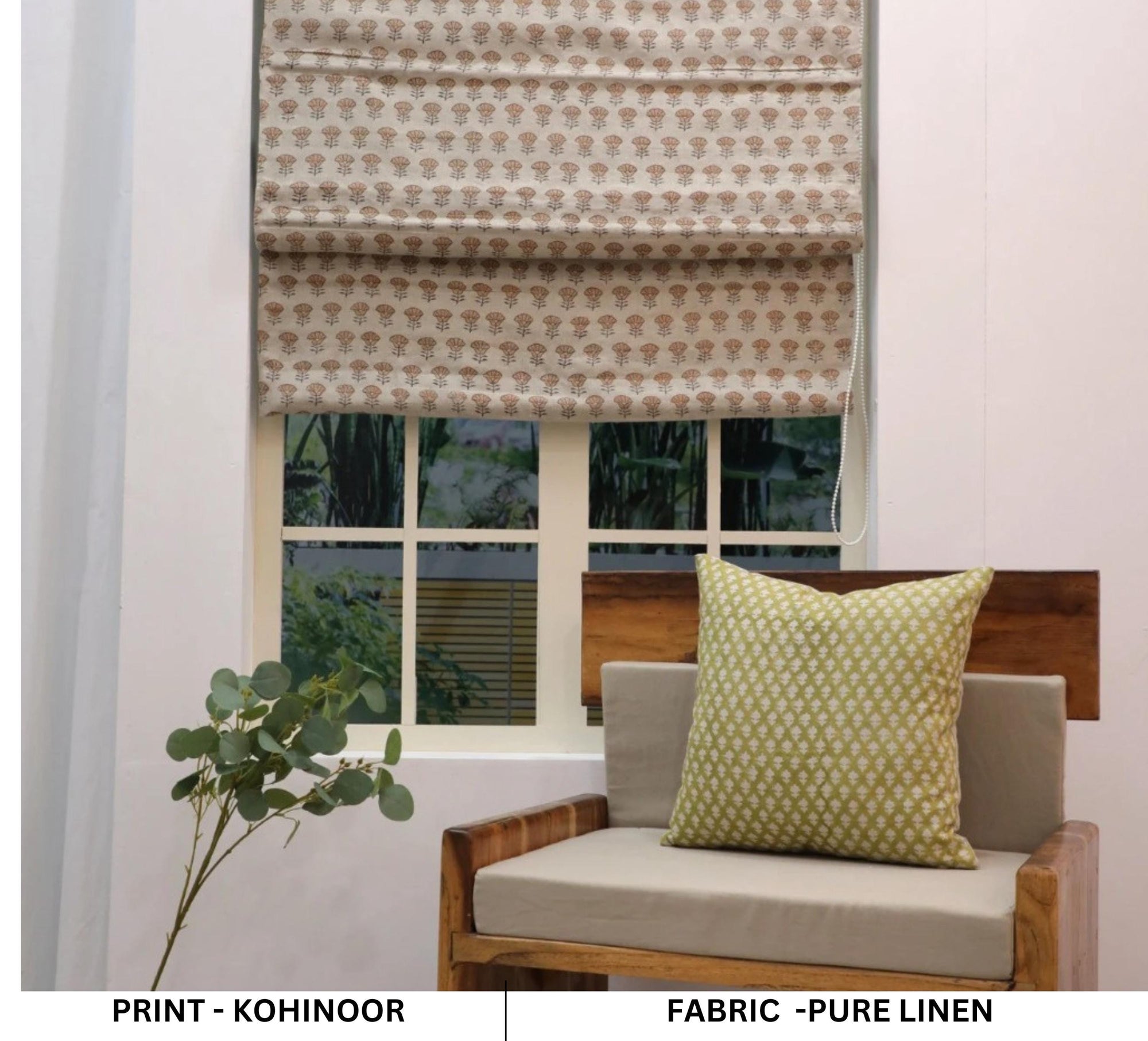 Room darkening shade in soft floral linen. Handcrafted and practical, ideal for cozy and restful spaces.