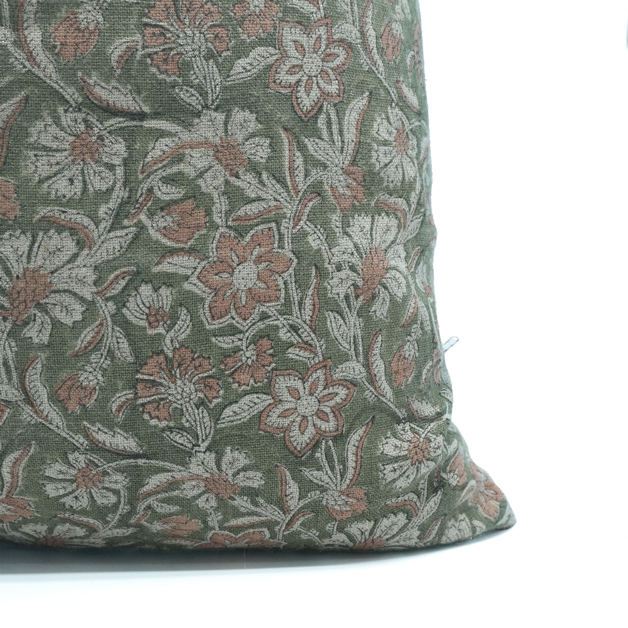 Dark Green Jarul Block Print Linen Boho Cushion Cover 