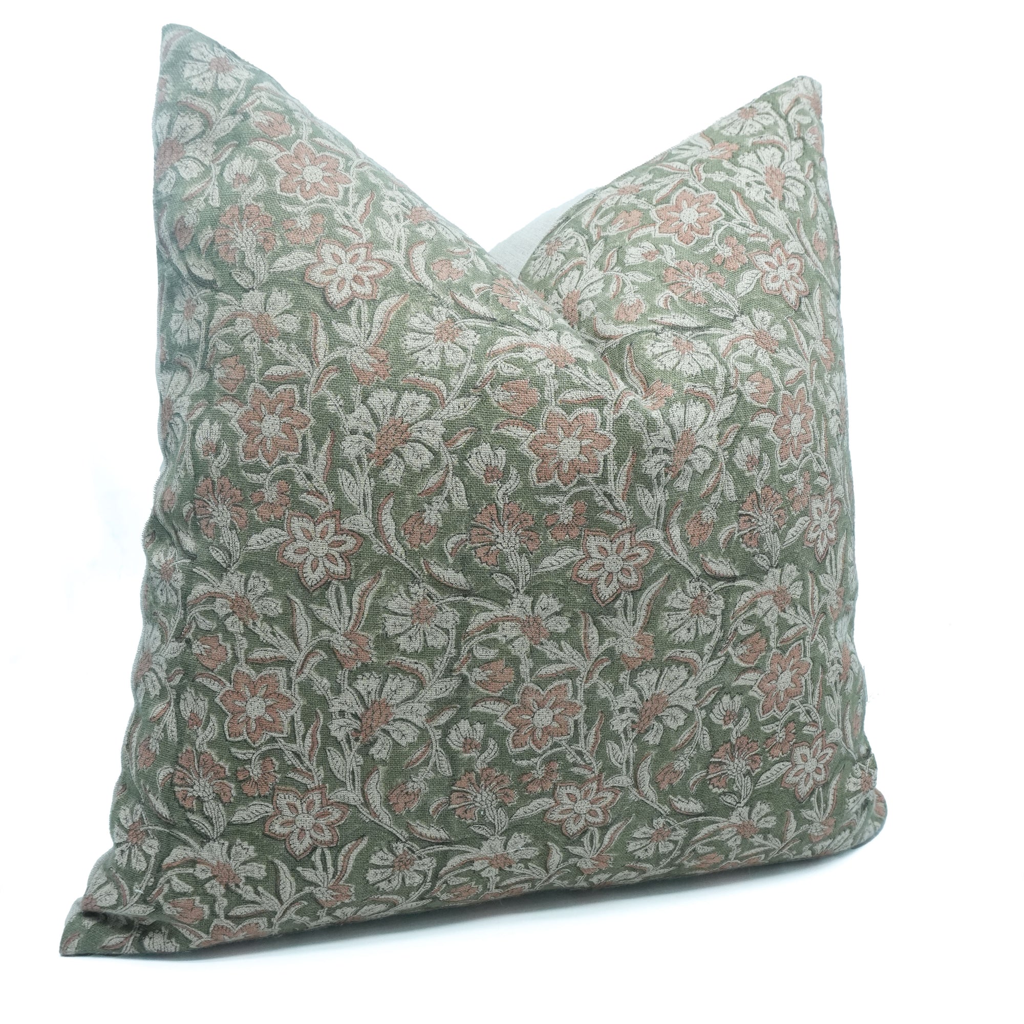 Dark Green Jarul Block Print Linen Boho Cushion Cover 