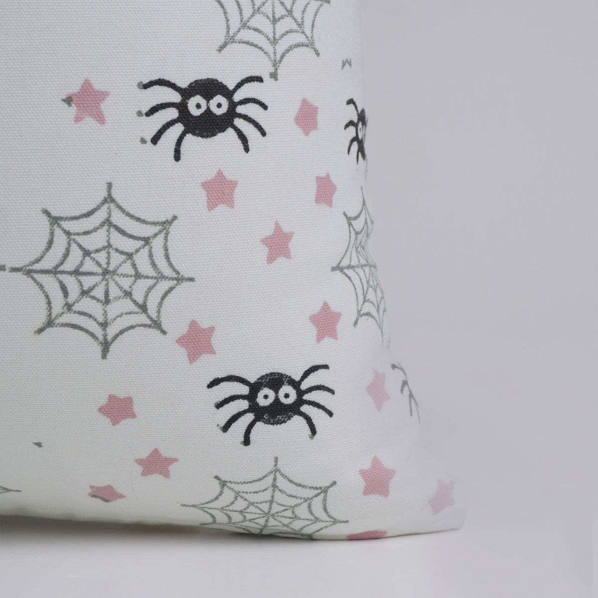 Halloween Block Print Spider Web Thick White Cotton Cushion