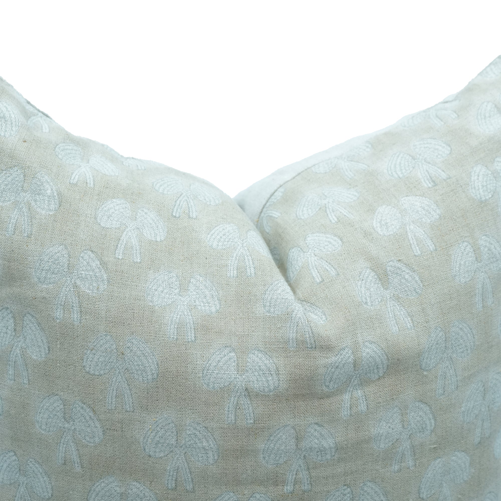 Damru Block Print Light Green Floral Linen Cushion Cover