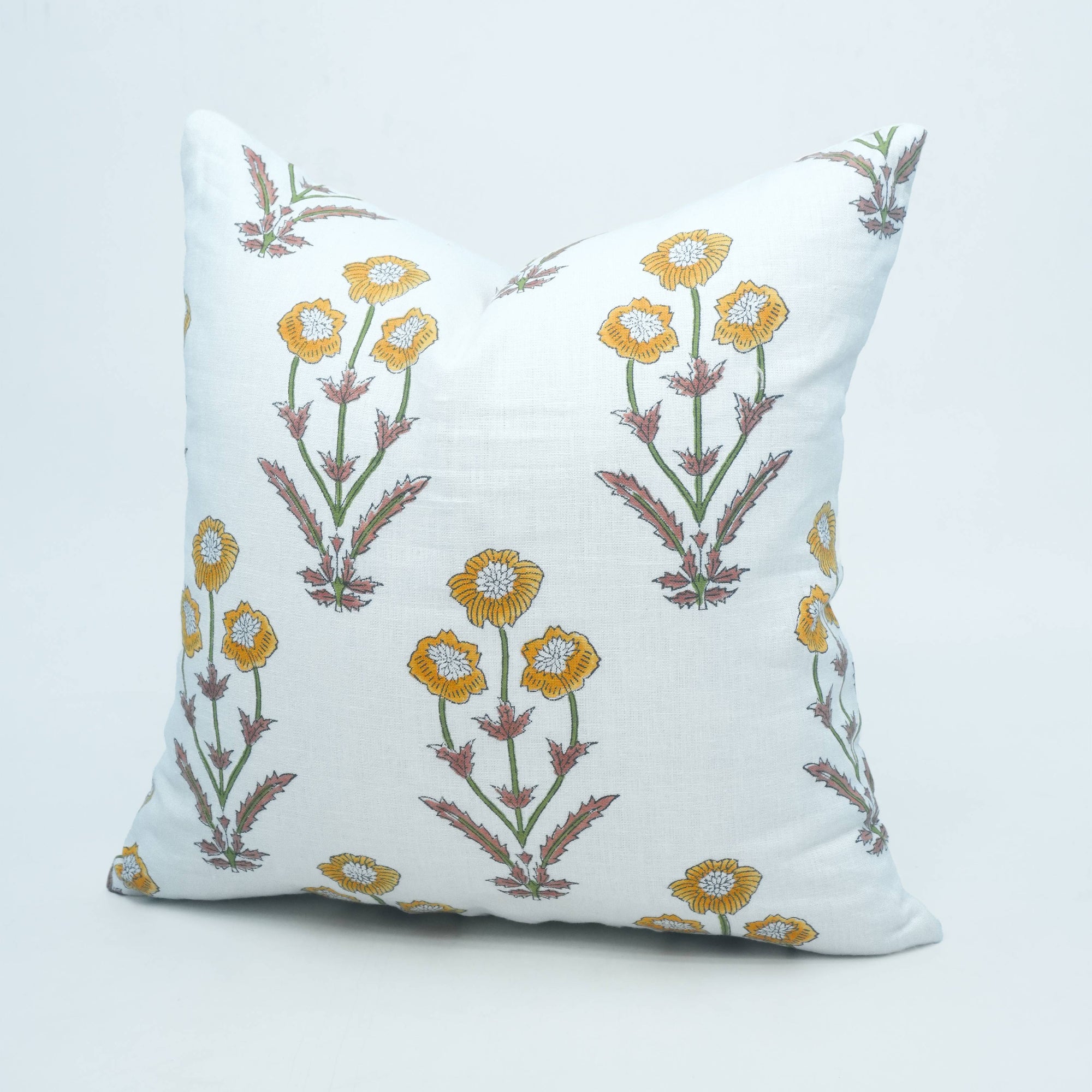 Block Print Pillow Cover on Pure White Linen - Amitabh