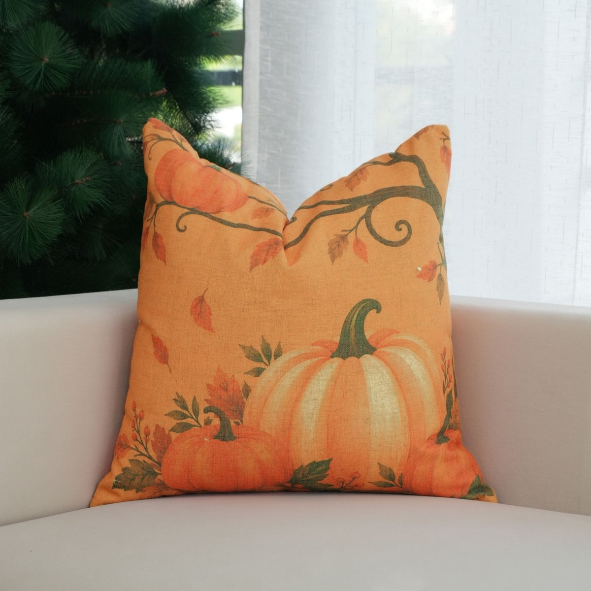Pumpkin Orange Fall Harvest Linen Seasonal Decor Pillow Cover 