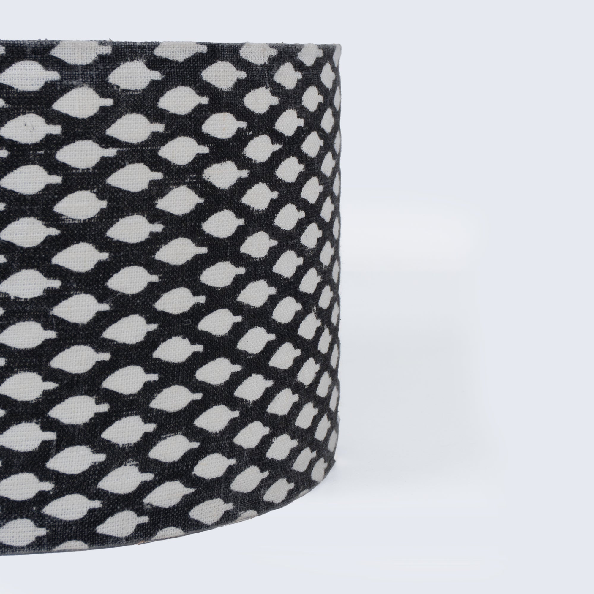 Indian Off-White Linen Black Dot Drum Lampshade - Khushbu