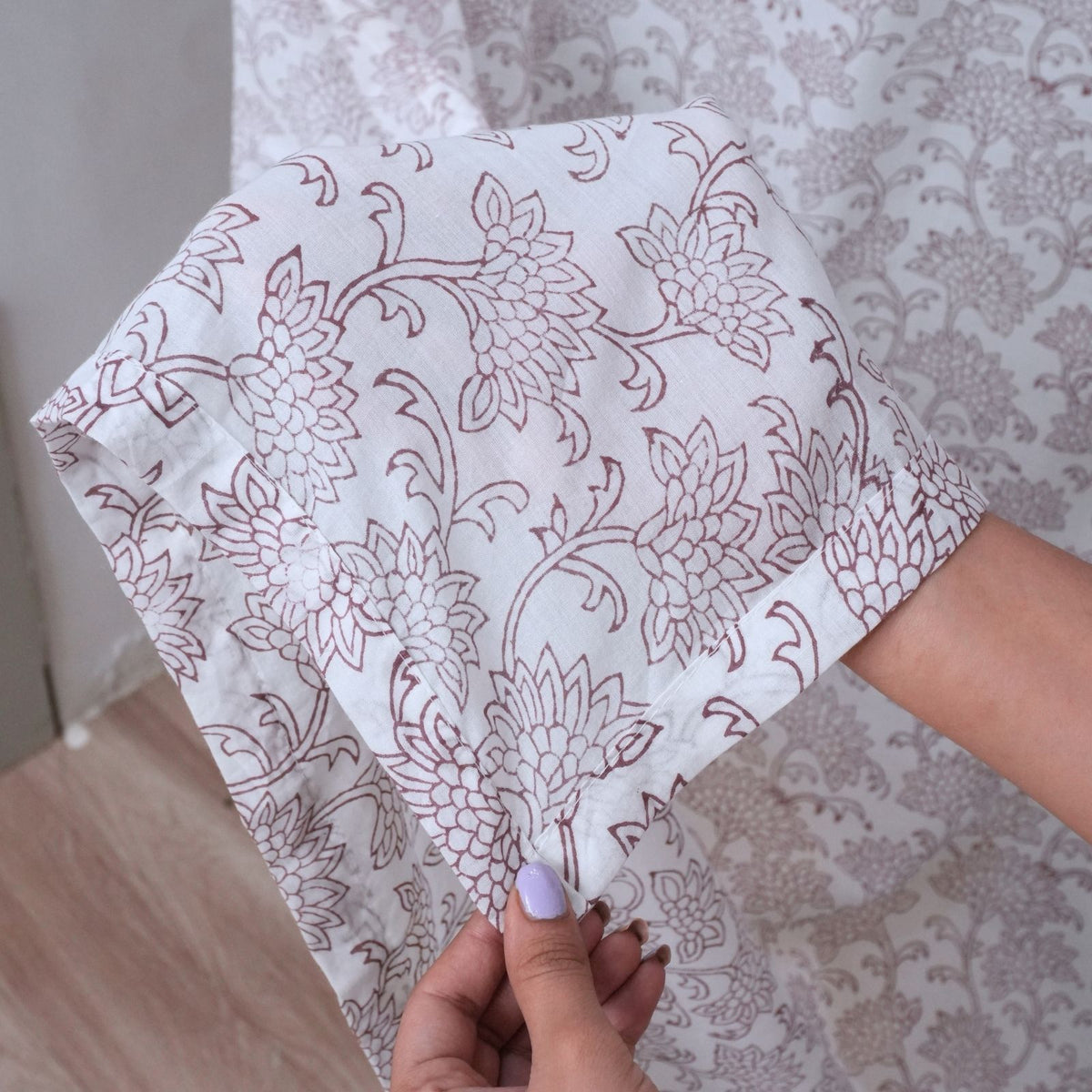 Wooden Block Print 100% Cotton Red Floral Curtain - Rajnigandha