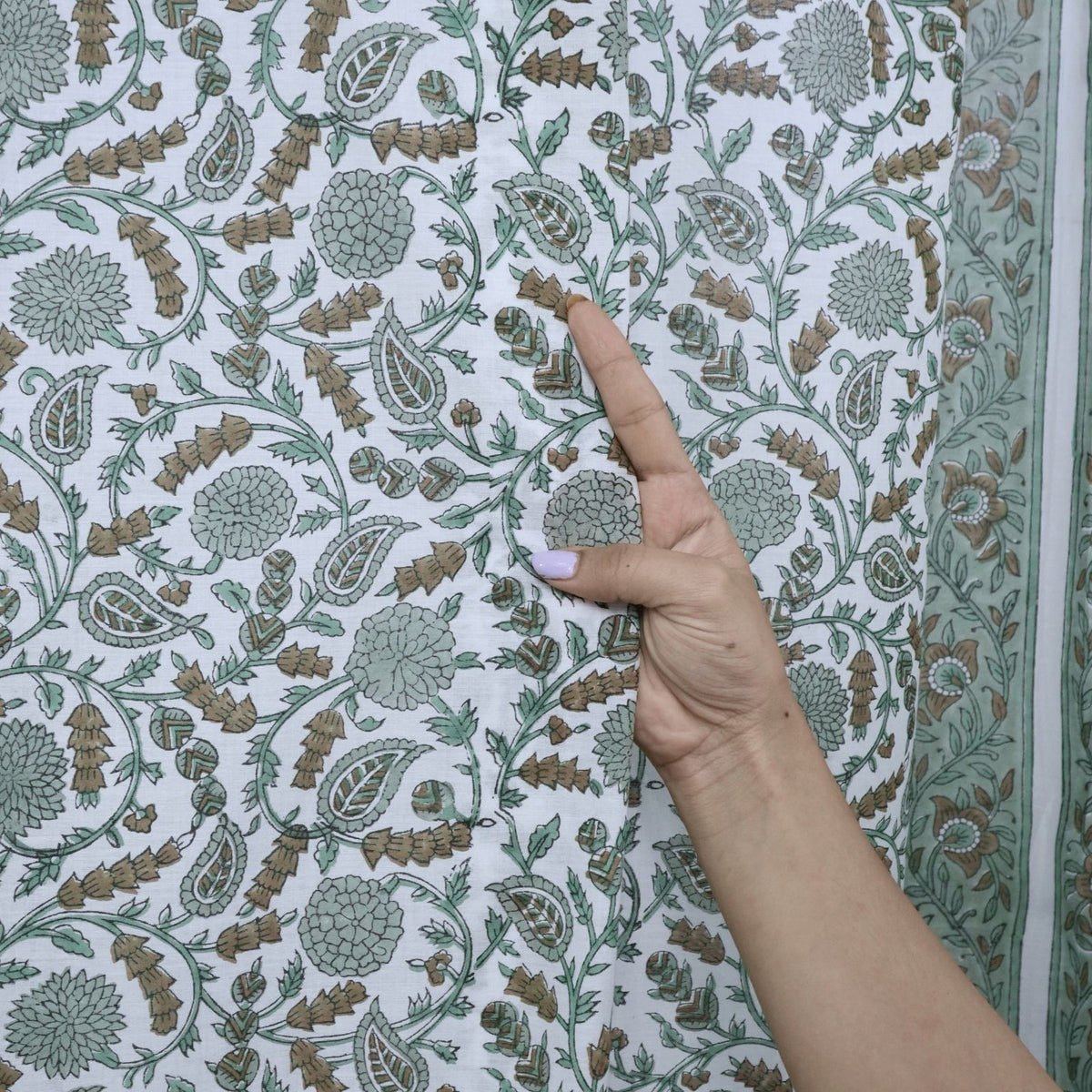Handcrafted Sage Green 100% Cotton Gopi Tab Top Curtain 