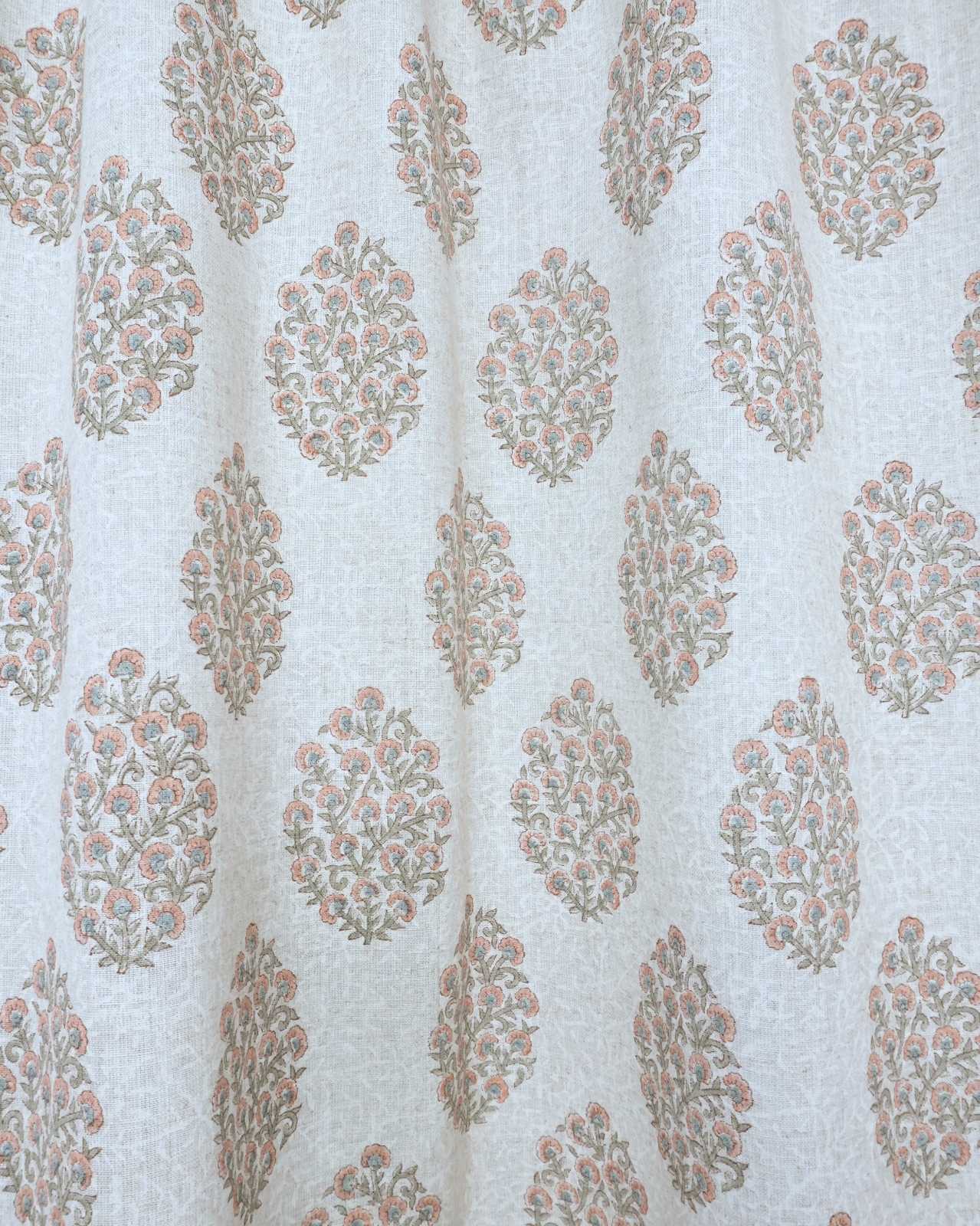 Gudhal Hand Block Print Tab Top Curtains | Pink Linen