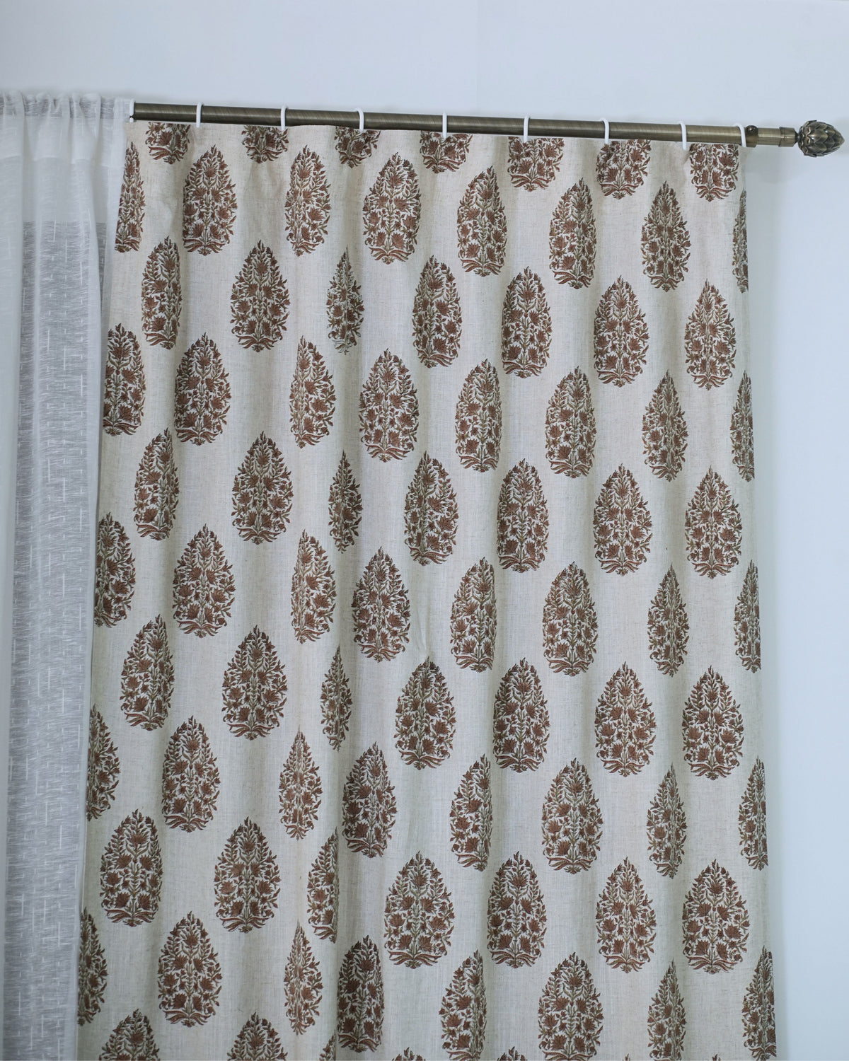 Block Printed Botanical Leaf Boho Curtain Panel - Kamal Dutta