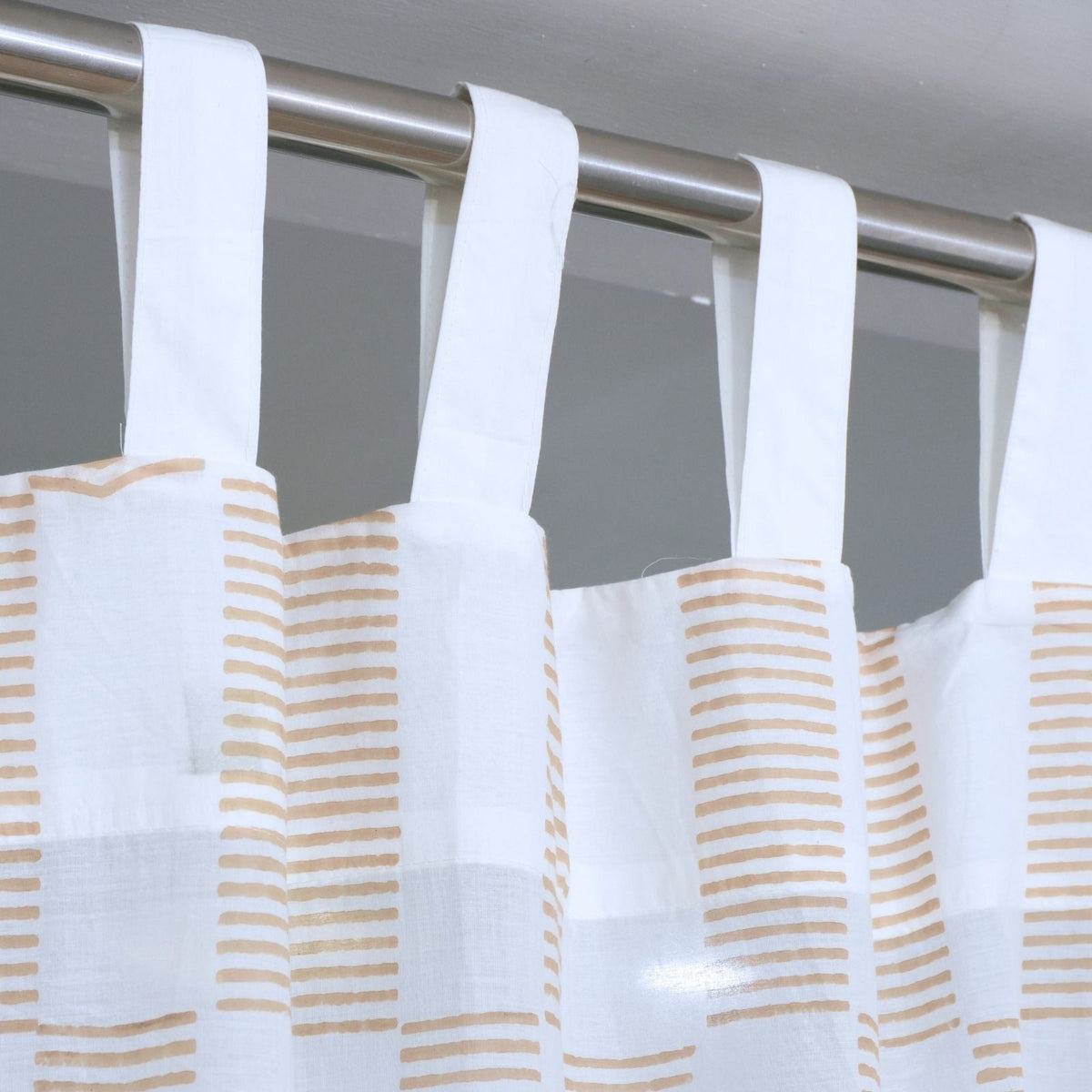 Pure Cotton Hand Block Print Tab Top Curtain - Zig Zag