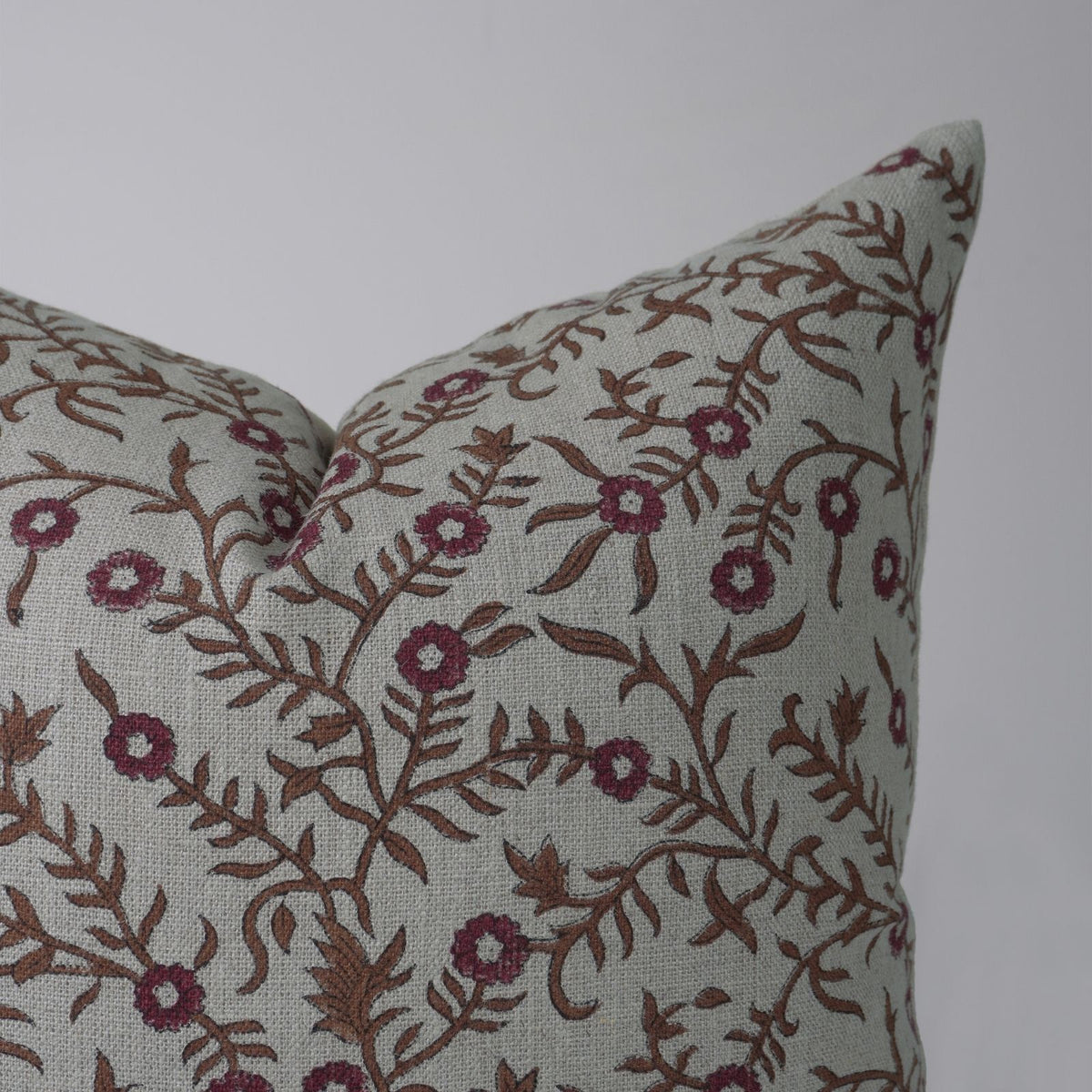 Block Print Pink Floral Linen Boho Cushion Cover - Shehjan