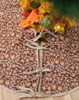 Hand Block Printed Orange & Brown Floral in Premium Pure Linen Christmas Tree Skirt Holiday Decor - Himachal