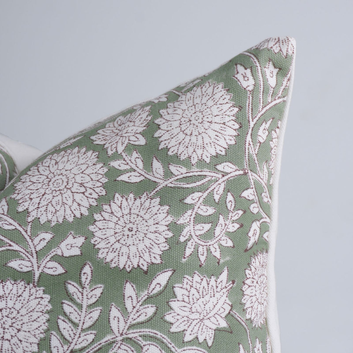 Indian Sage Floral Thick Cotton White Cushion Cover - Rajat