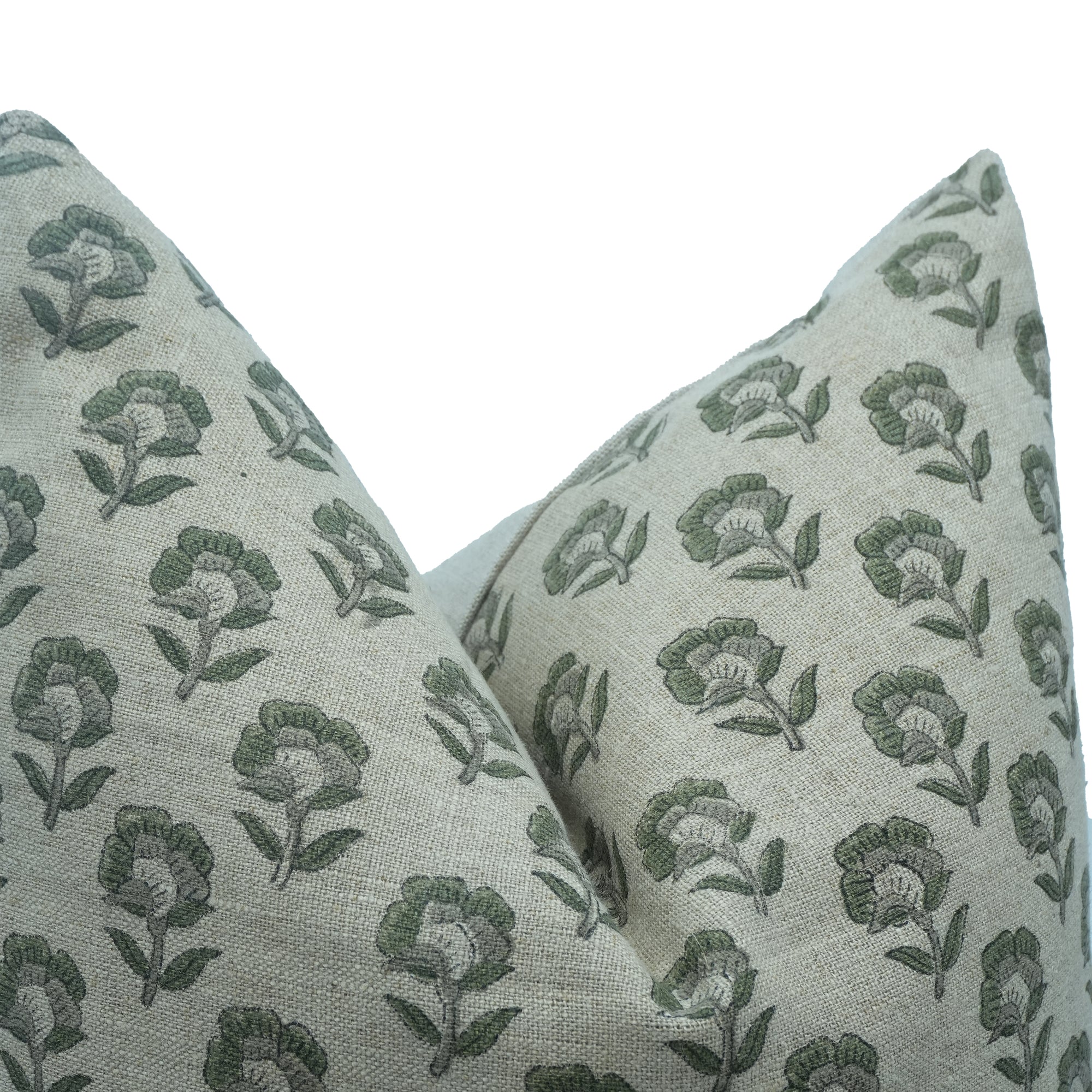 Rohini Gray Floral Block Print Thick Linen Pillow Cover 