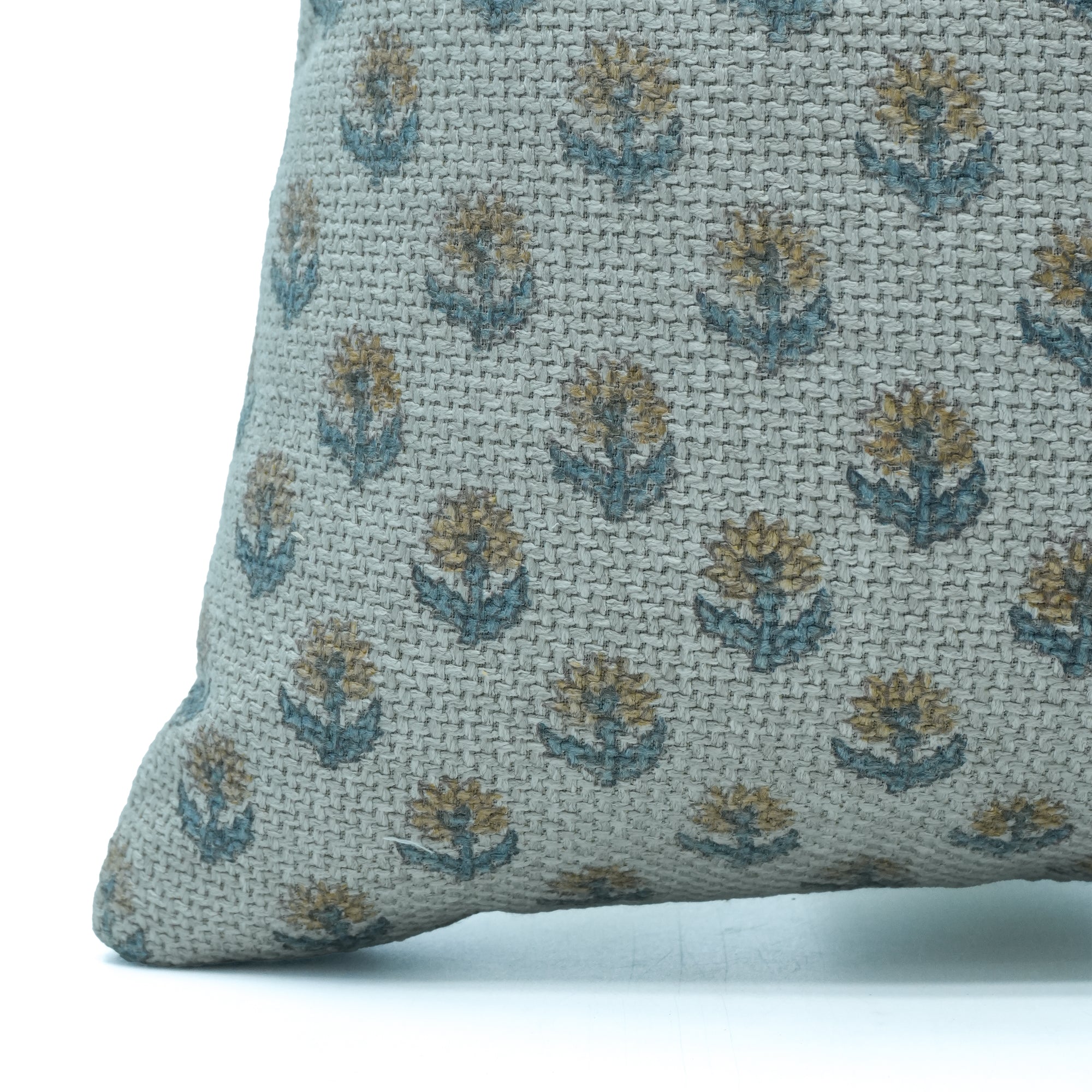 Handcrafted Palak Jute Linen Blue Floral Throw Pillow Cover
