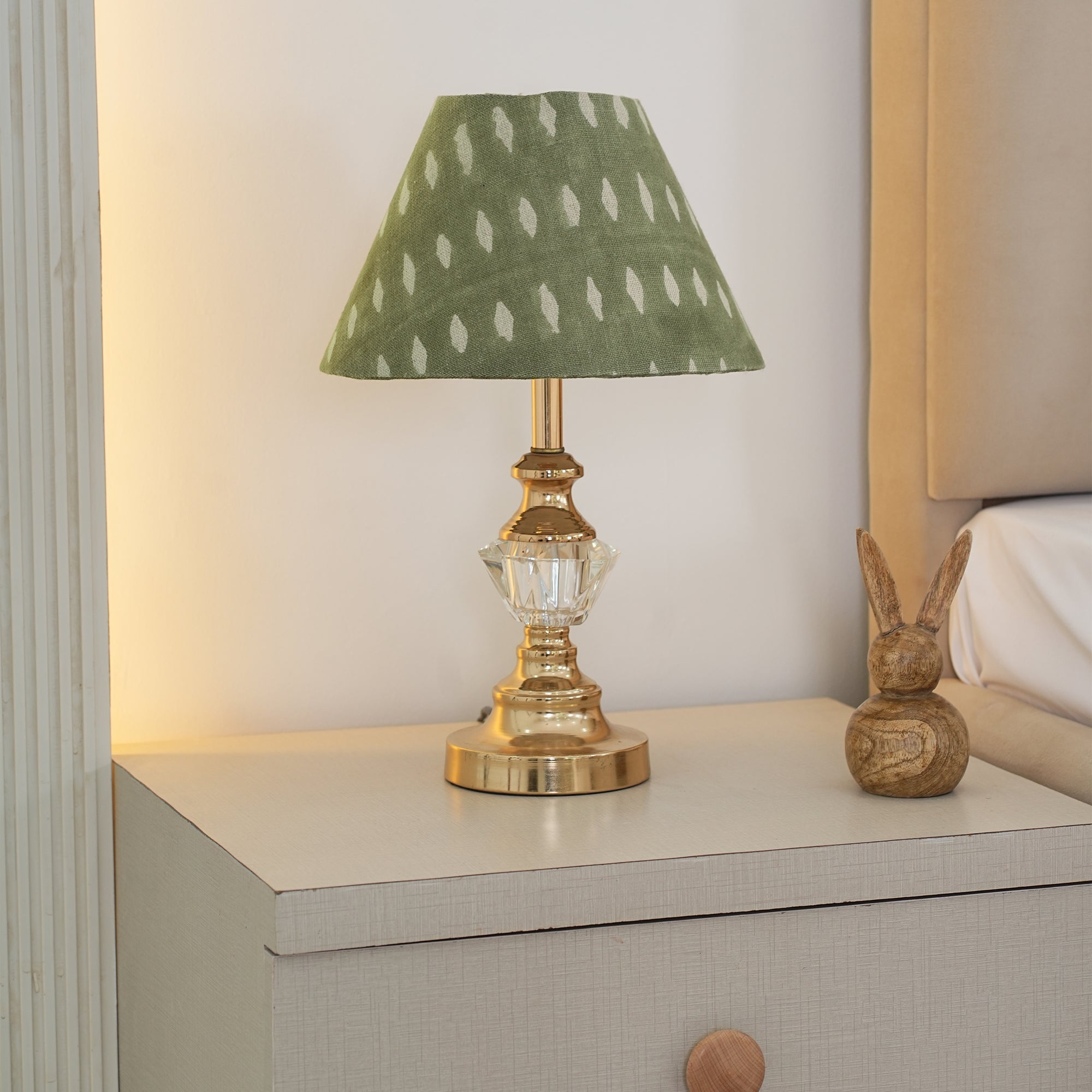 Block Printed Linen Boho Decor Lampshade - Omji Green
