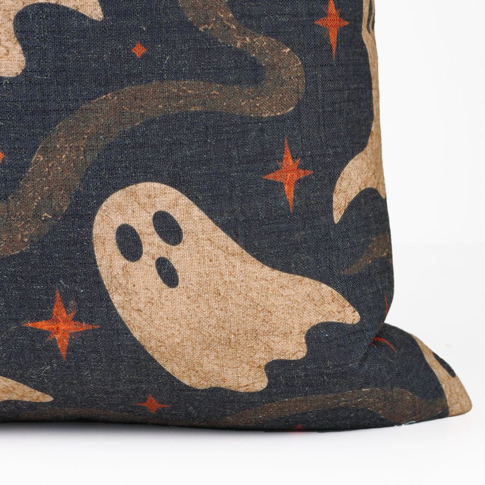  Halloween Charcoal Viscose Linen Pillow Cover - Ghostly Sparkles