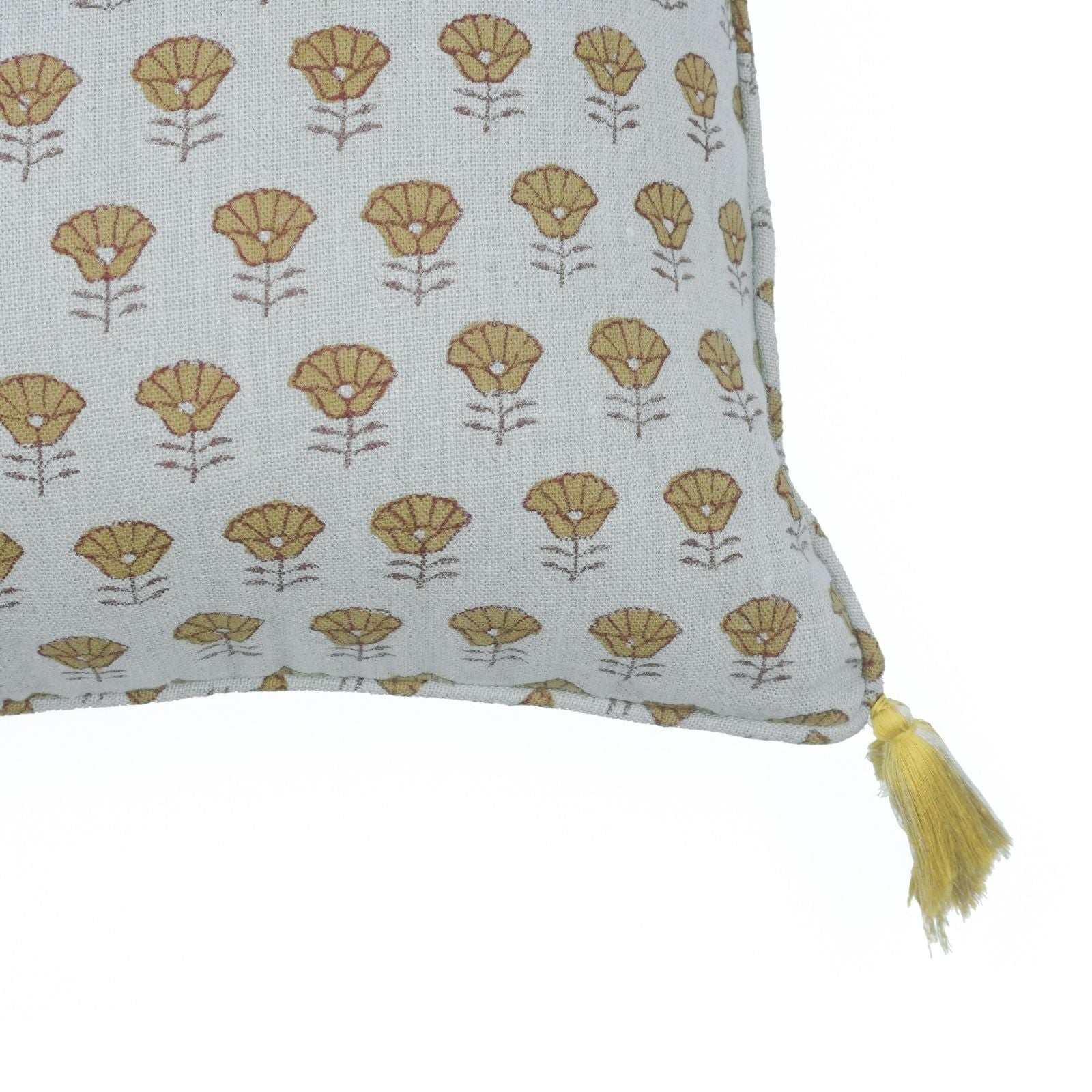 Indian Artisan Block Print Tassel Linen Pillow Cover - Kohinoor