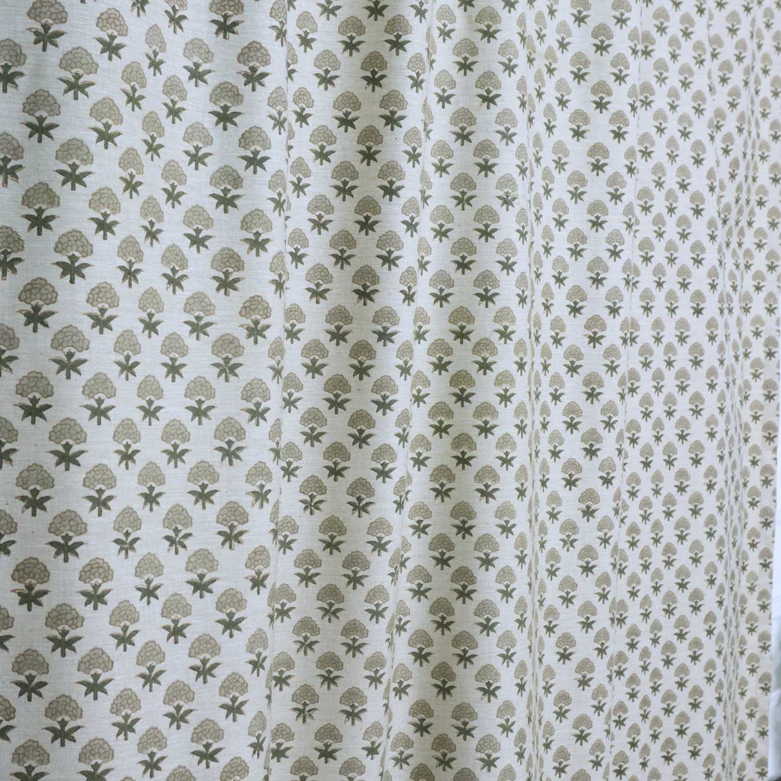 Beige Buti Hand Block Print Linen Tab Top Curtains — Strawberry