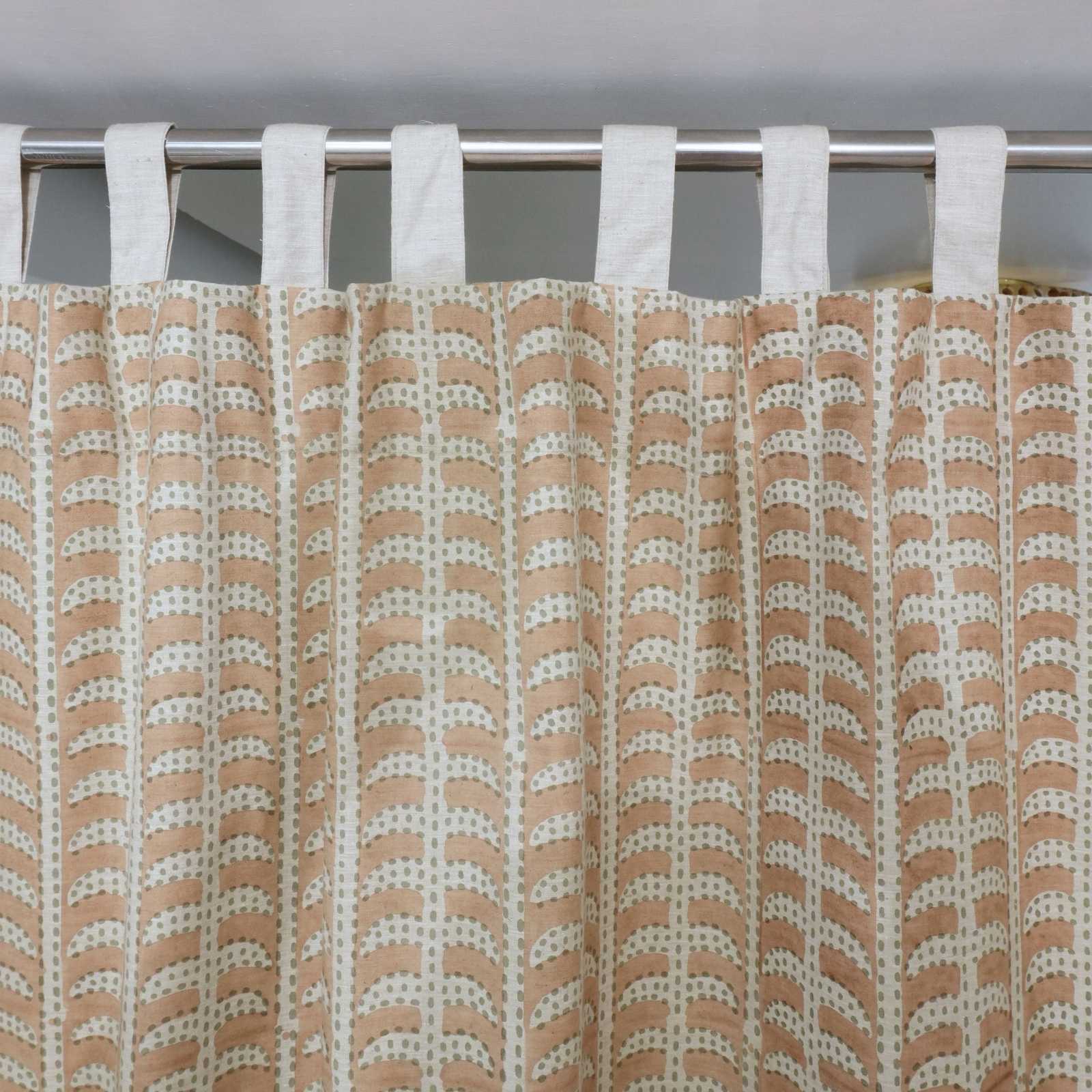 Garud Hand Block Print Tab Top Curtains | Peach Stripe Linen