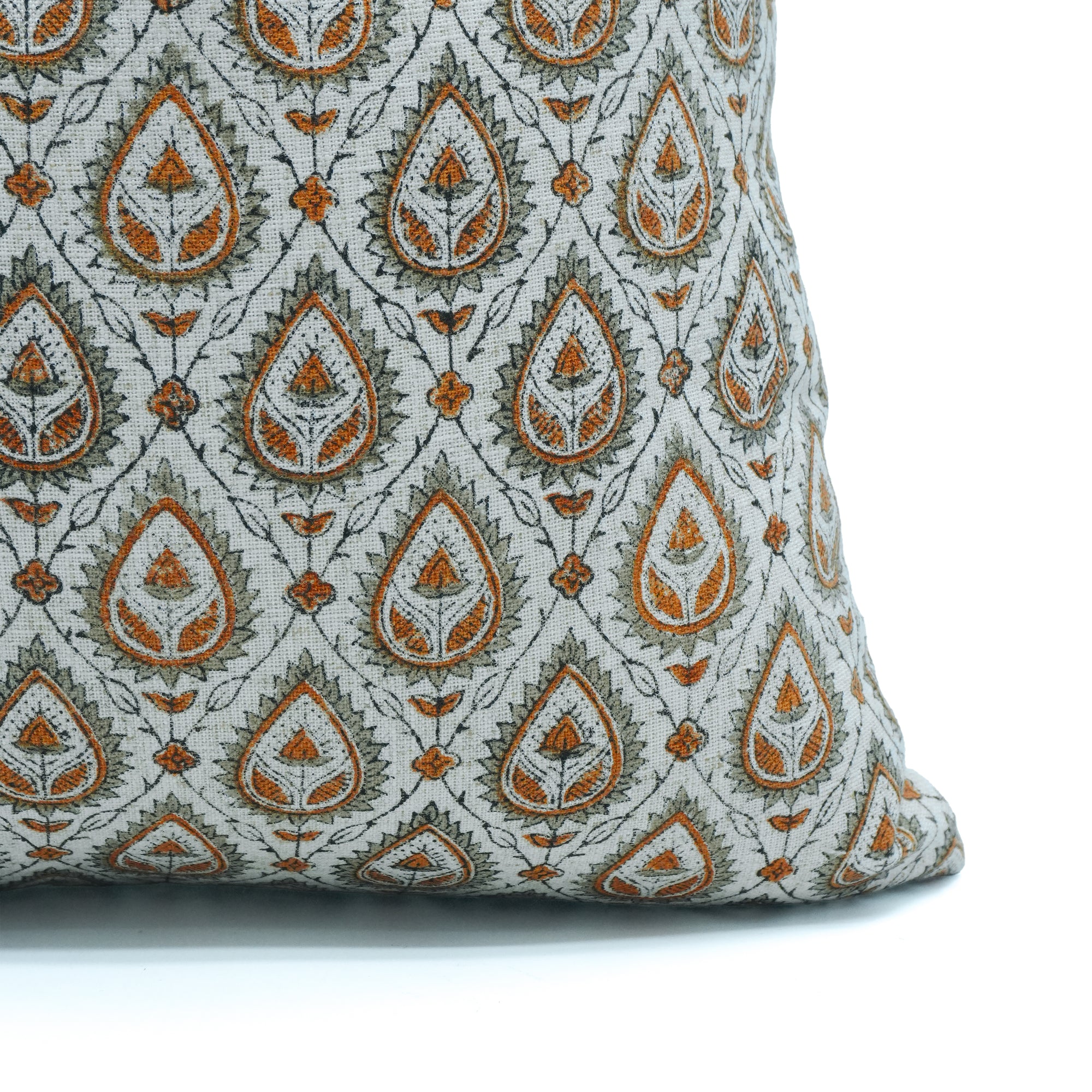 Handmade Viscose Linen Orange Floral Pillow Cover || Paan Pati