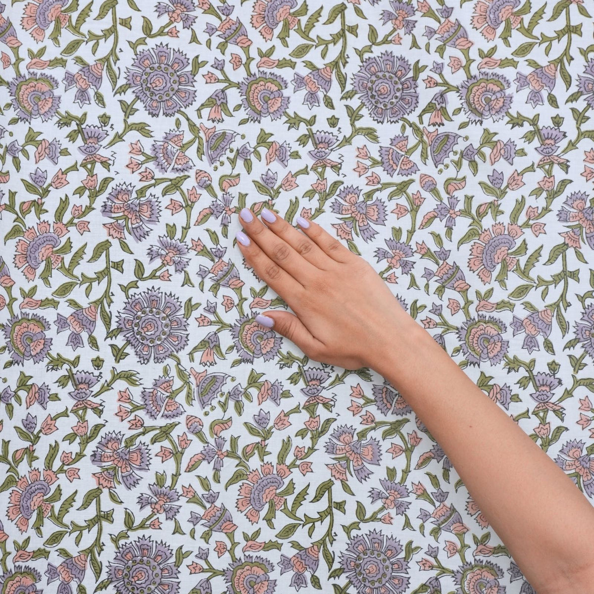 Indian Artisan Block Print Cotton Tab Top Curtain - Pushplata