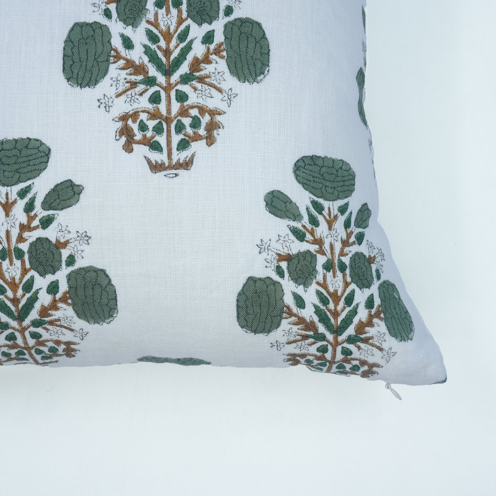 Indian Printed Pillow Cover | Gray Swadesh on Pure White Linen