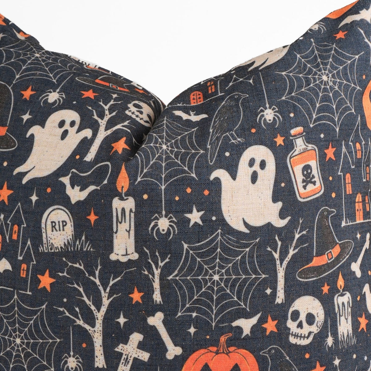 Halloween Ghosts Pumpkins Linen Cushion Cover Skeleton Decor