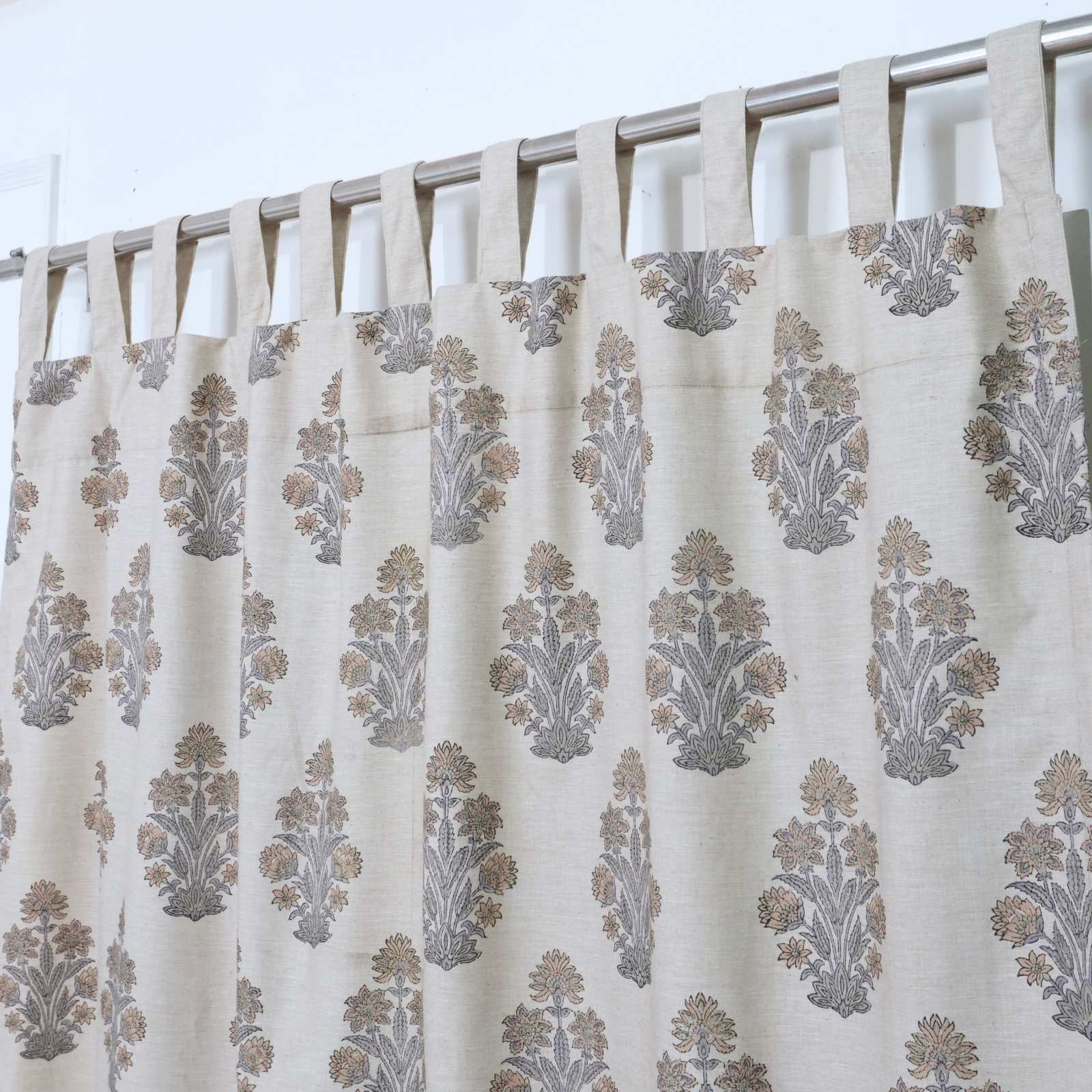 Indian Handmade Morpankh Floral Linen Blend Curtains 