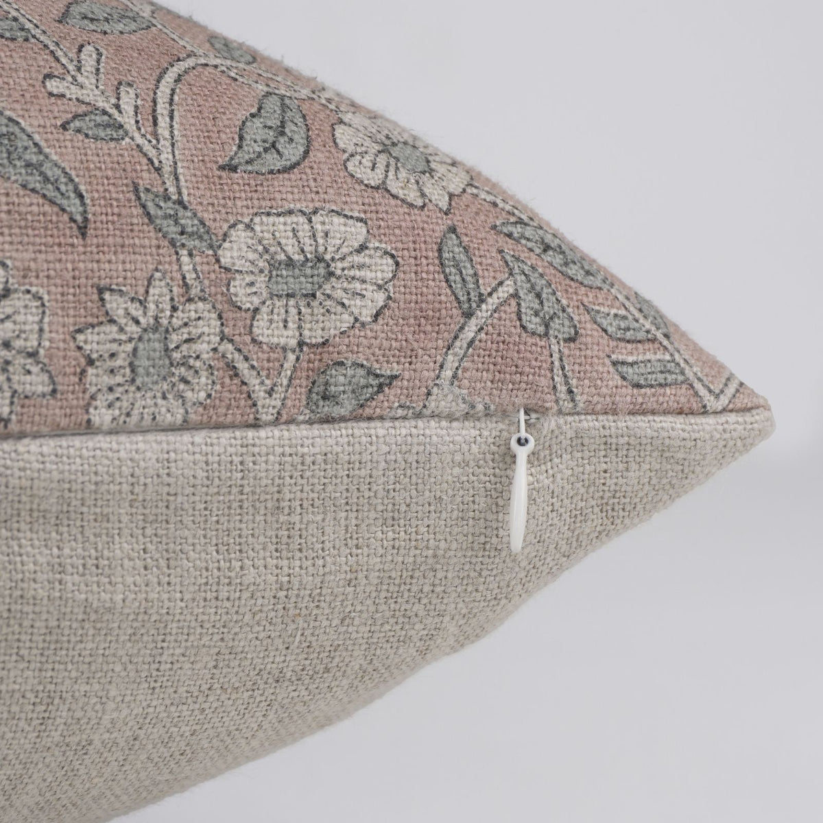 Haridwar Dusty Rose Block Print Thick Linen Cushion Cover
